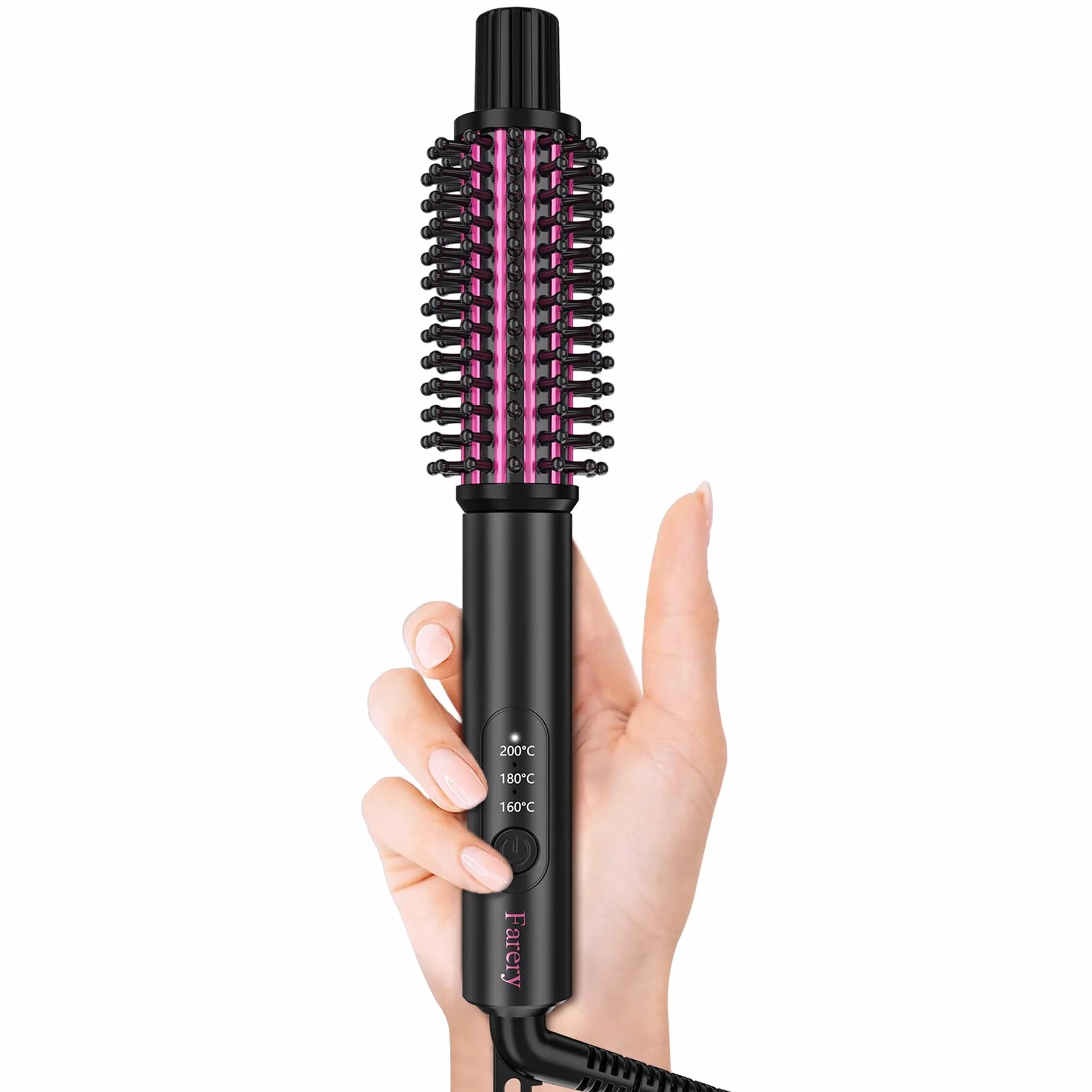 Farery Mini Thermal Brush – lokówka z 3 stopniami regulacji temperatury, podróżna lokówka do krótkich włosów (2,5 cm), podgrzewana okrągła szczotka do tworzenia delikatnych loków, podwójne napięcie