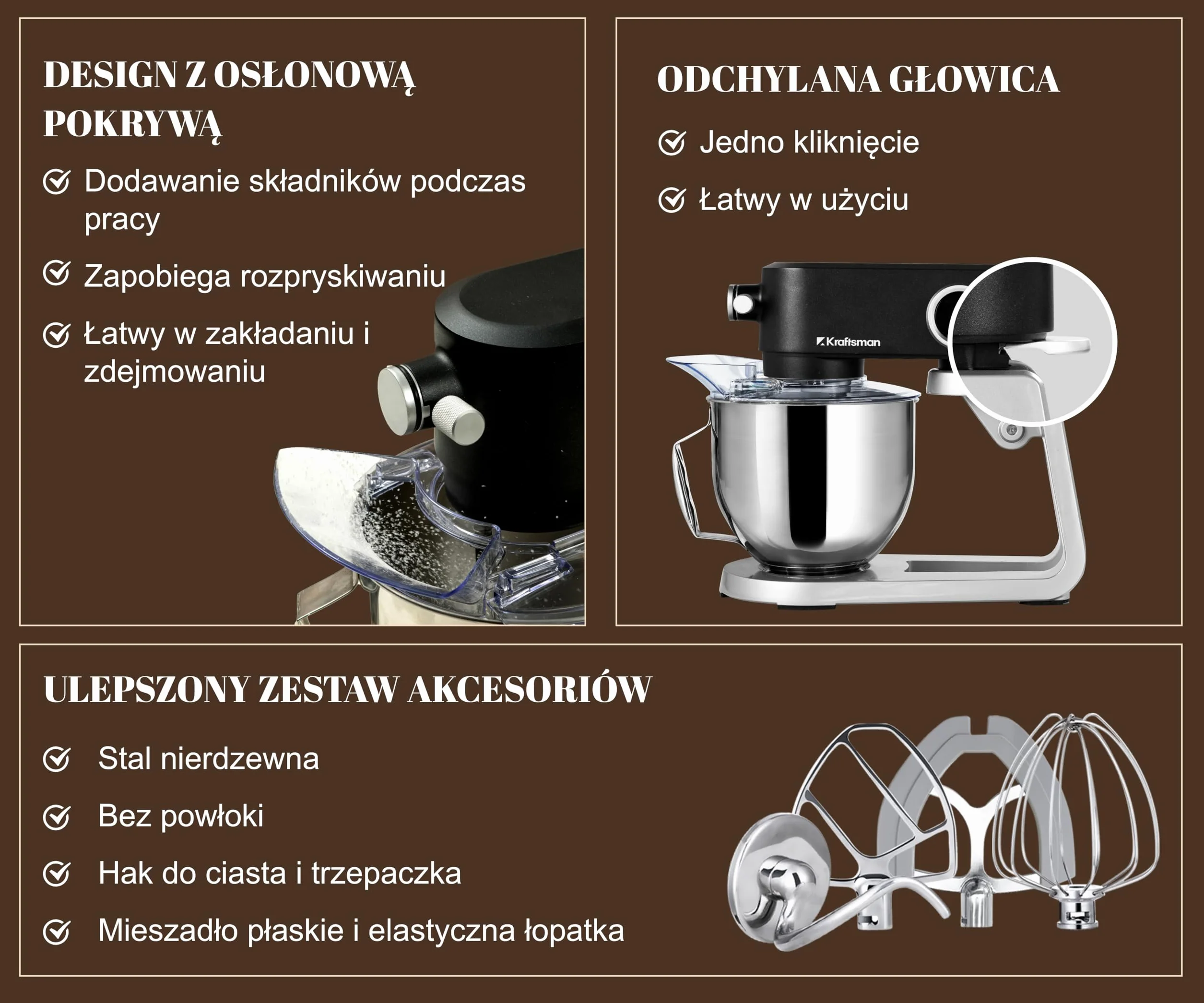 Mikser stojący 5 L Vollmetal, silnik DC z miedzi, timer LED, 8 prędkości, stal nierdzewna, czarny