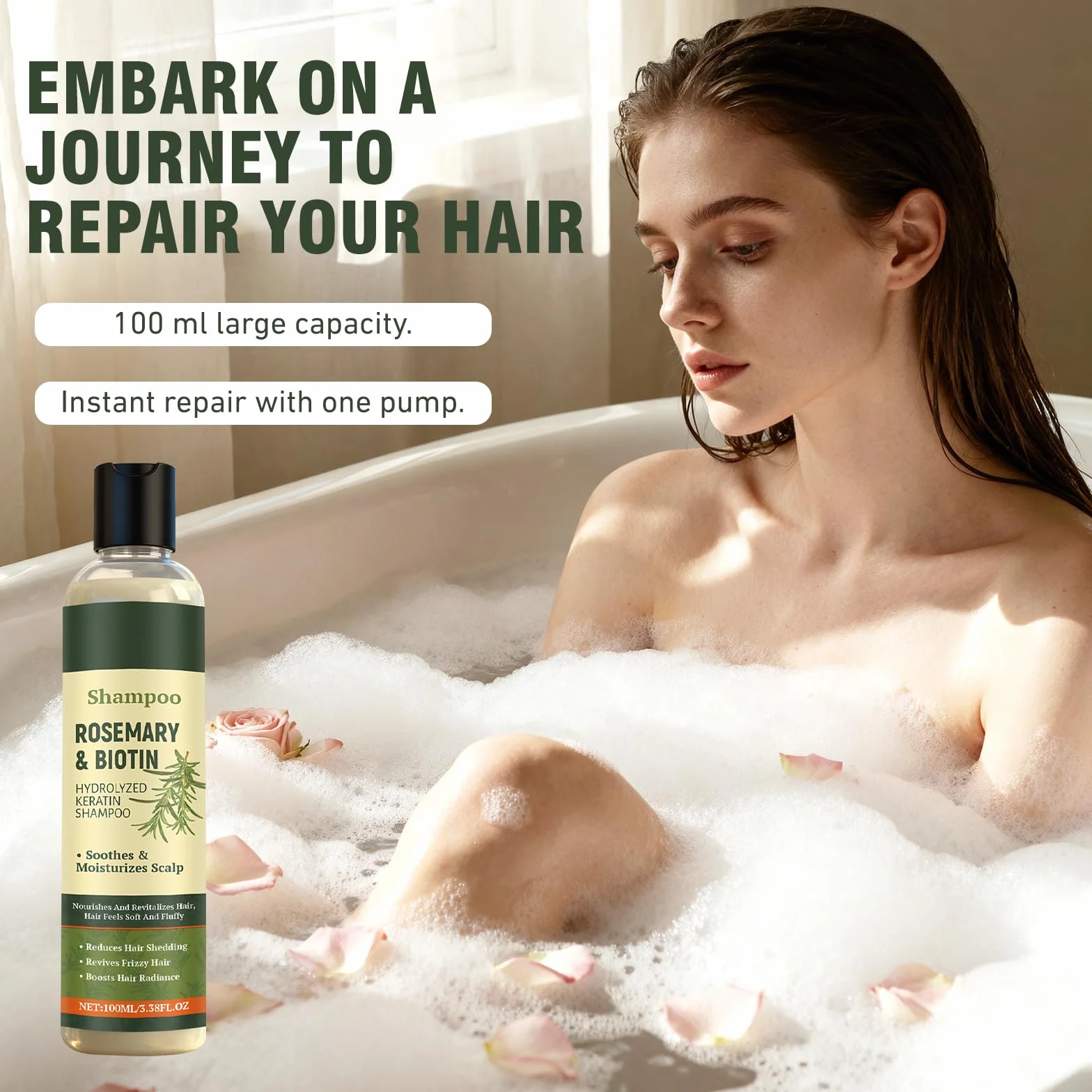 2 × 100 ml szampon rozmarynowy do wypadania włosów, szampon rozmarynowy z hydrolizowaną keratyną, szampon pielęgnujący inspirowany naturalnymi roślinami do codziennego czyszczenia, do delikatnych