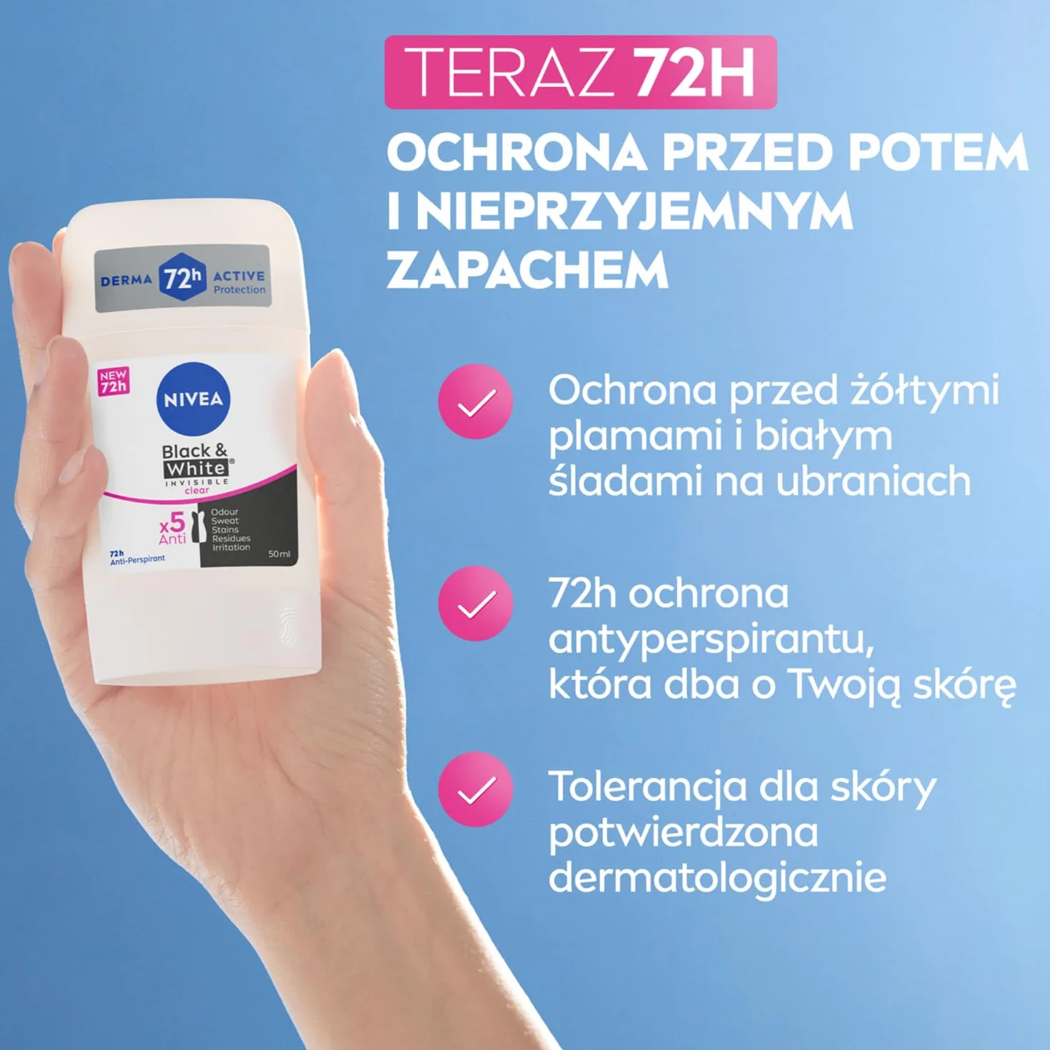NIVEA Black & White Clear Antyperspirant w sztyfcie, 50 ml