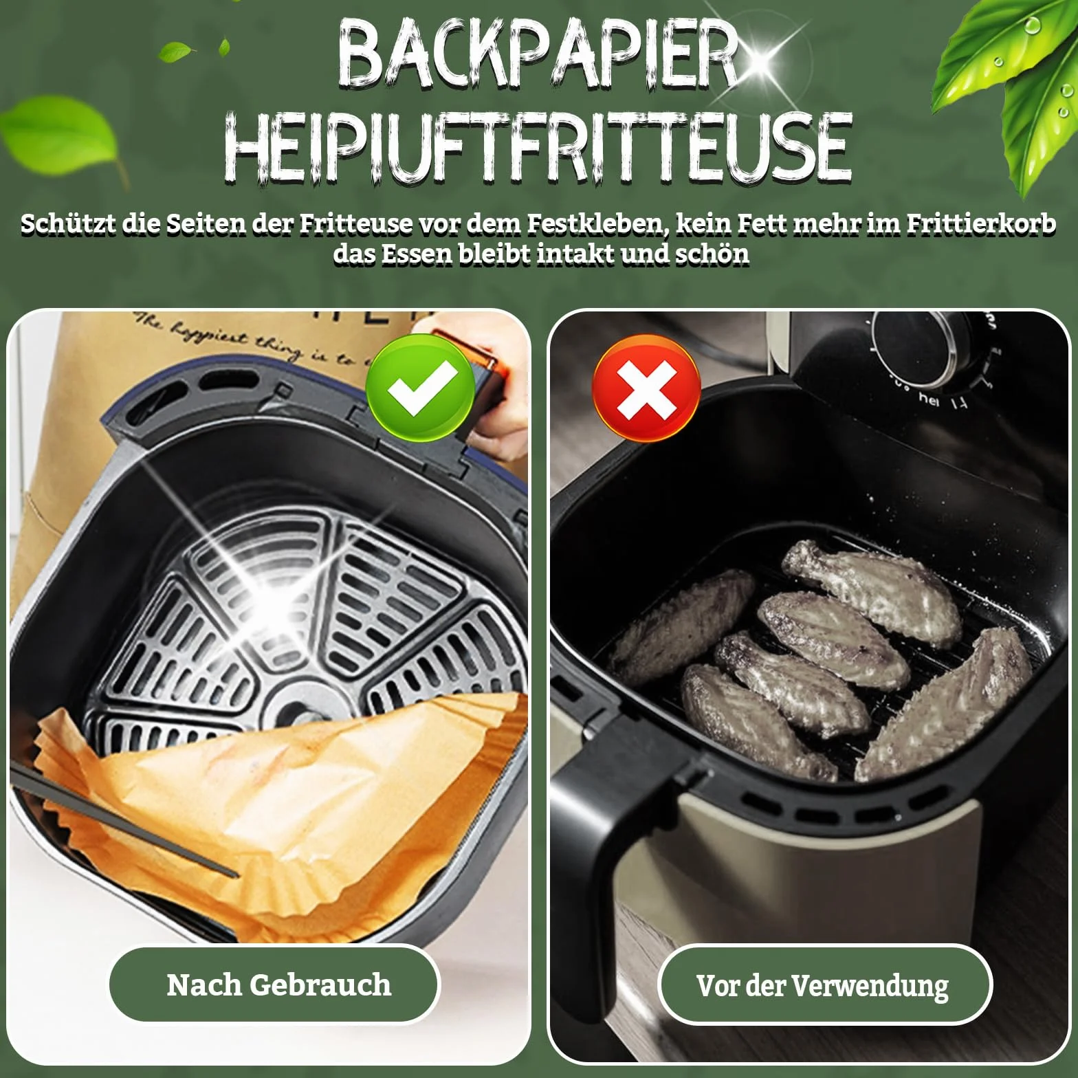 Papier do pieczenia do frytownic na gorące powietrze 110 sztuk 20-24cm 4,5L-8L