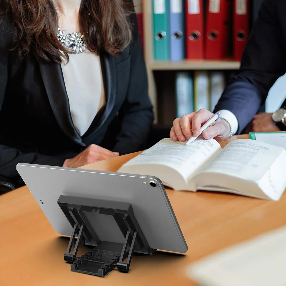 WD&CD Stojak na tablet, uchwyt na telefon i telefoniczny regulowany, kompatybilny z tabletem 7-11 cali, odpowiedni do wszystkich telefonów komórkowych - czarny