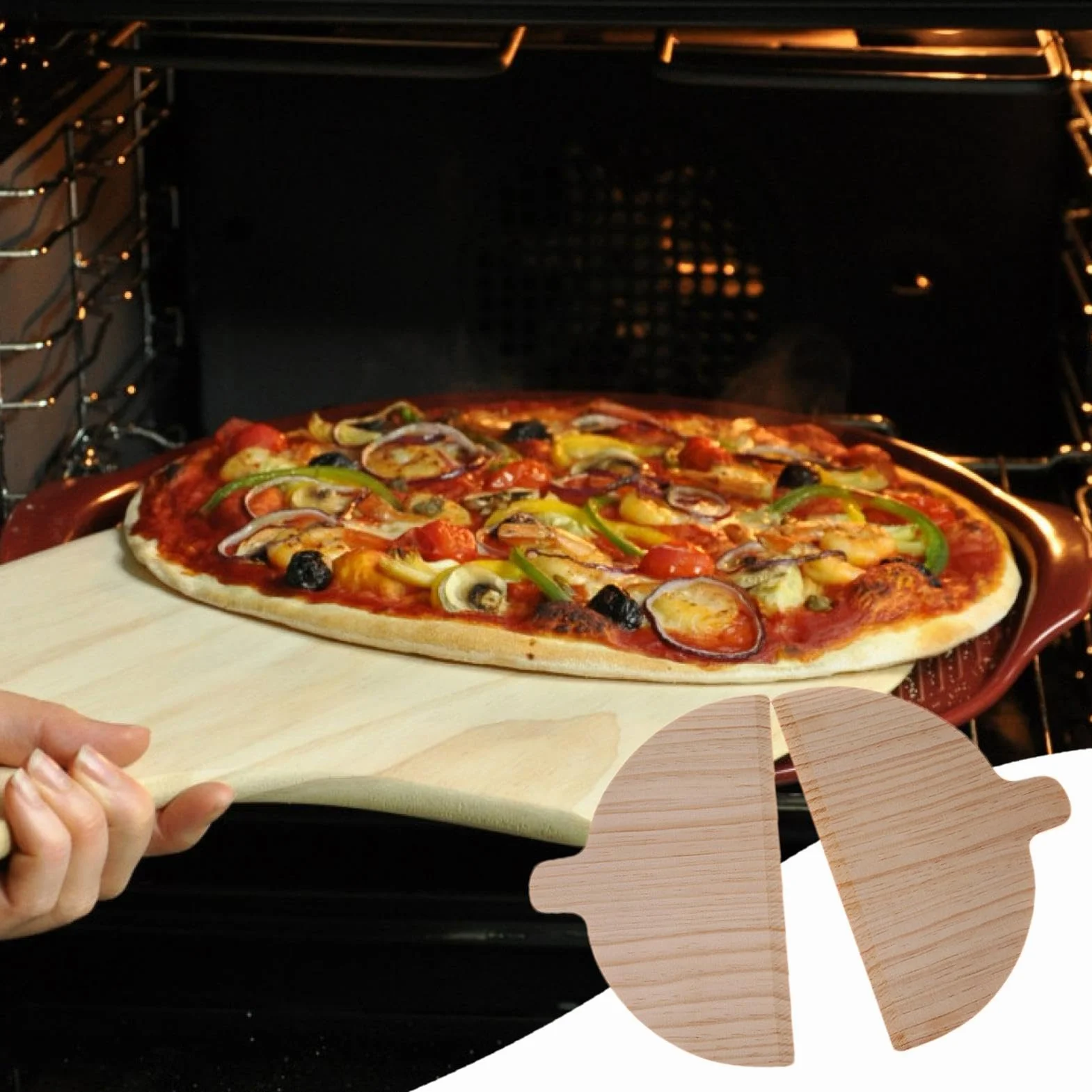 Drewniana łopatka do pizzy, zestaw 2 szt. półokrągła deska