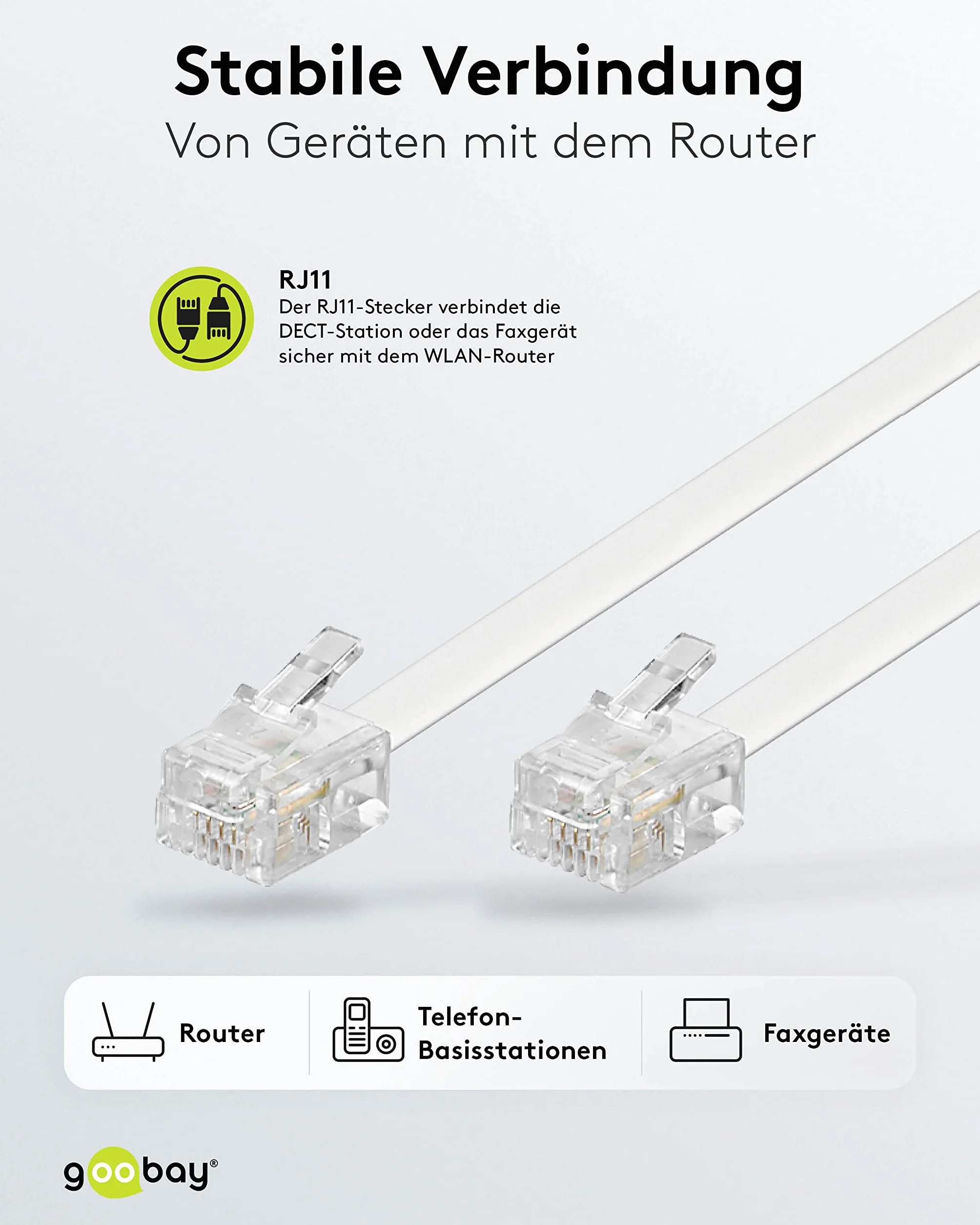 Goobay 93063 kabel przyłączeniowy modułowy 10 metrów, biały - wtyk RJ11/RJ14 (6P4C) do wtyczki RJ11/RJ14 (6P4C)