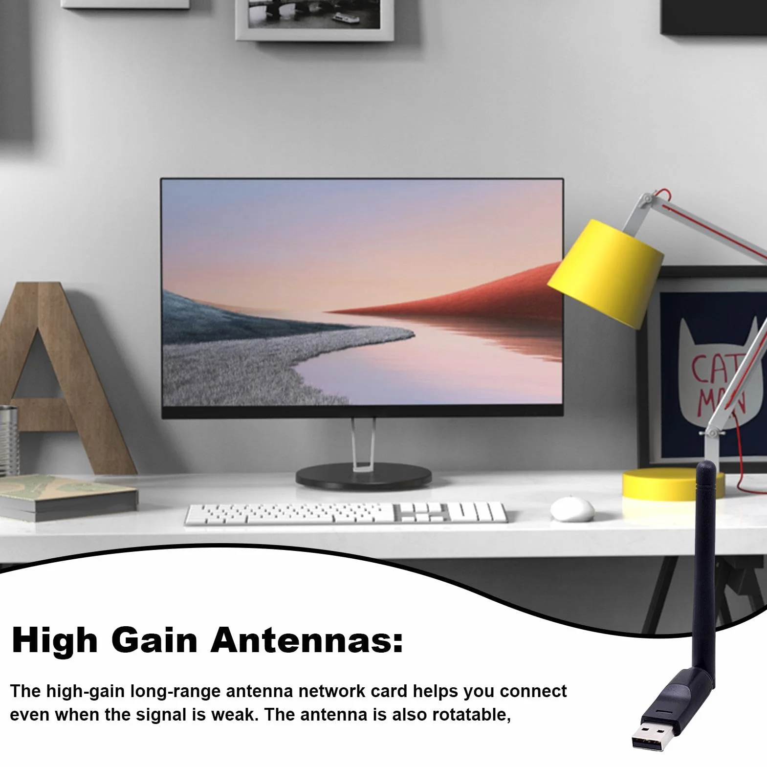 Adapter Wi-Fi, Wi-Fi USB,Bezprzewodowy adapter Wi-Fi - Adapter do komputera stacjonarnego, adapter sieci bezprzewodowej, klucz WiFi z anten? du?ym wzmocnieniu do laptopa