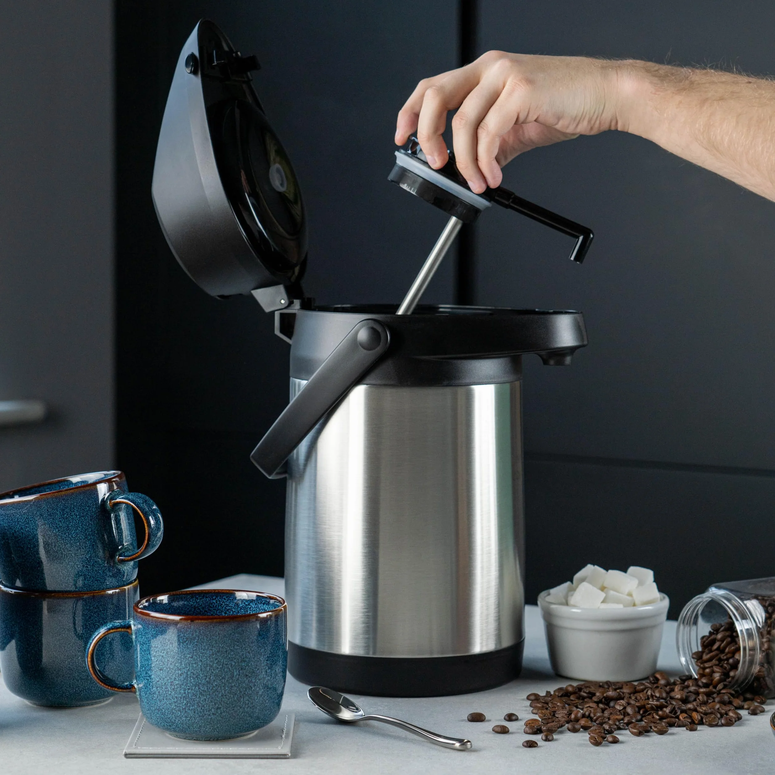 Pioneer 3,0L Stainless Steel Lever Airpot, termos do gorących i zimnych napojów z dozownikiem