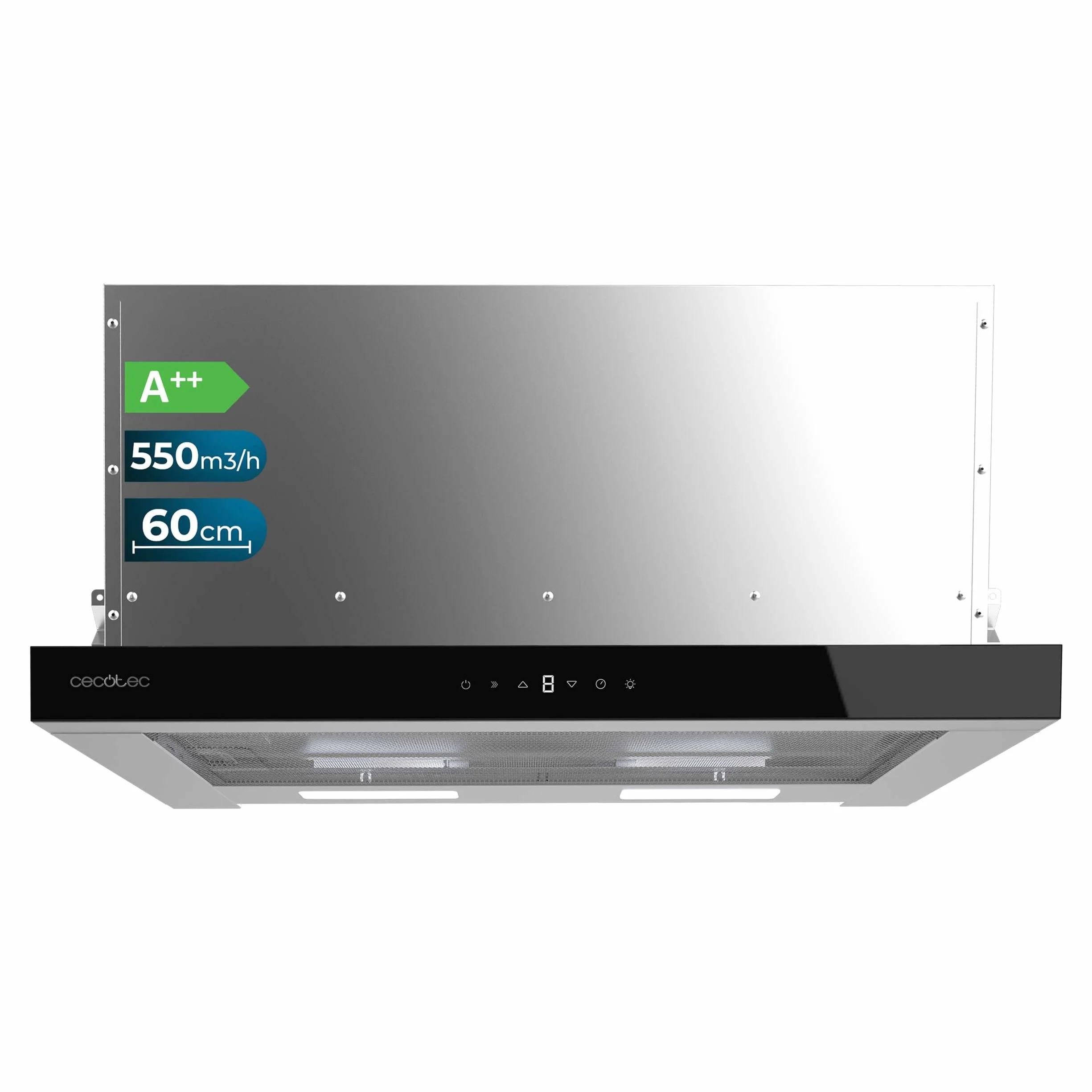 Cecotec Okap Kuchenny 60 cm TLT 605500 Glass Black A++ 70 W 550 m³/h Dotykowy Gesty Filtr Węglowy