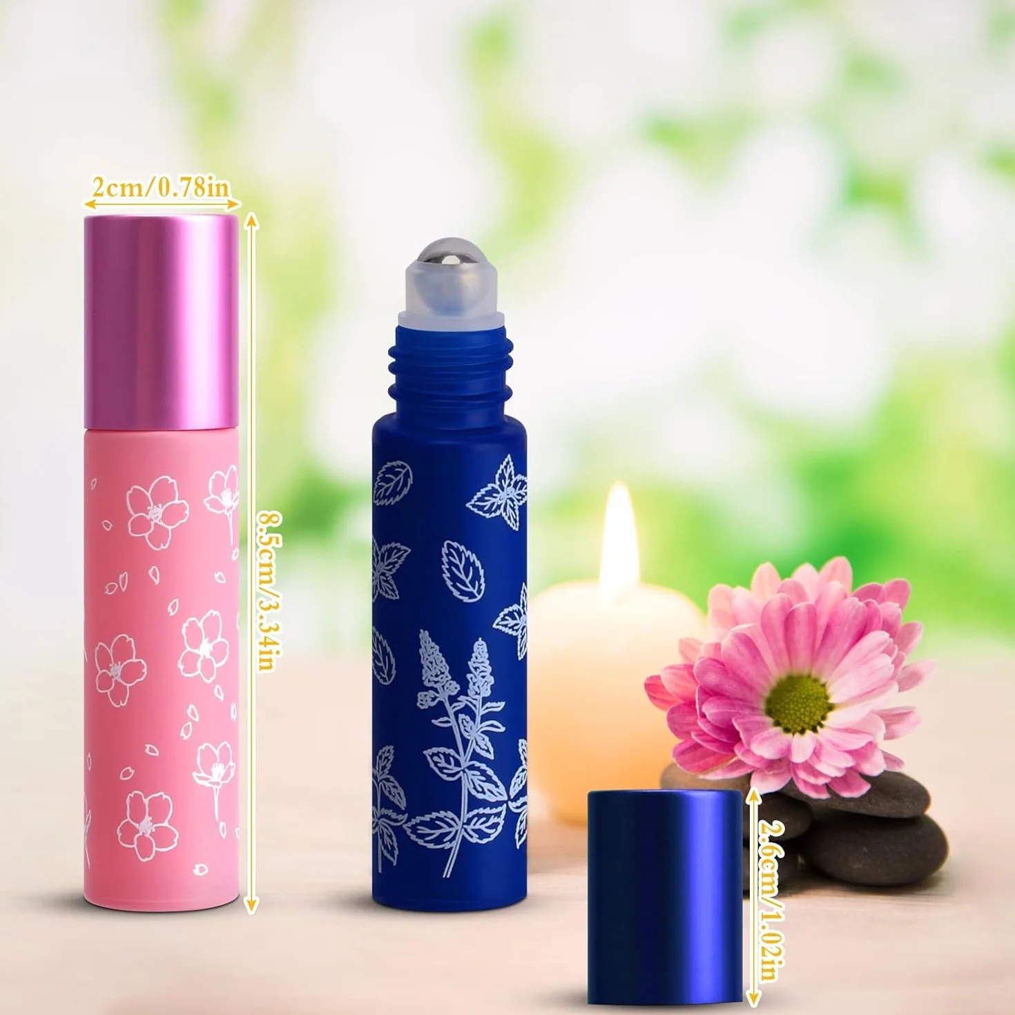 UMILKI 8 sztuk 10 ml butelek szklanych z rolkami na olejki eteryczne, z kulkami ze stali nierdzewnej, 10 ml do ponownego napełniania, do olejków eterycznych, perfum (z lejkiem, otwieraczem,