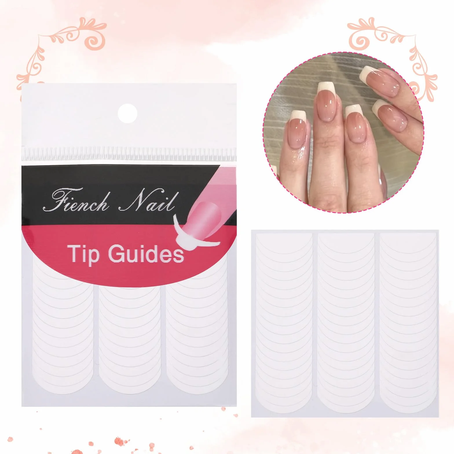 Larrel 5 arkuszy/240 sztuk Francuskie paznokcie szablony, szablony do manicure biały półksiężyc francuska manicure naklejki na paznokcie naklejki ozdoby sztuczne DIY narzędzia