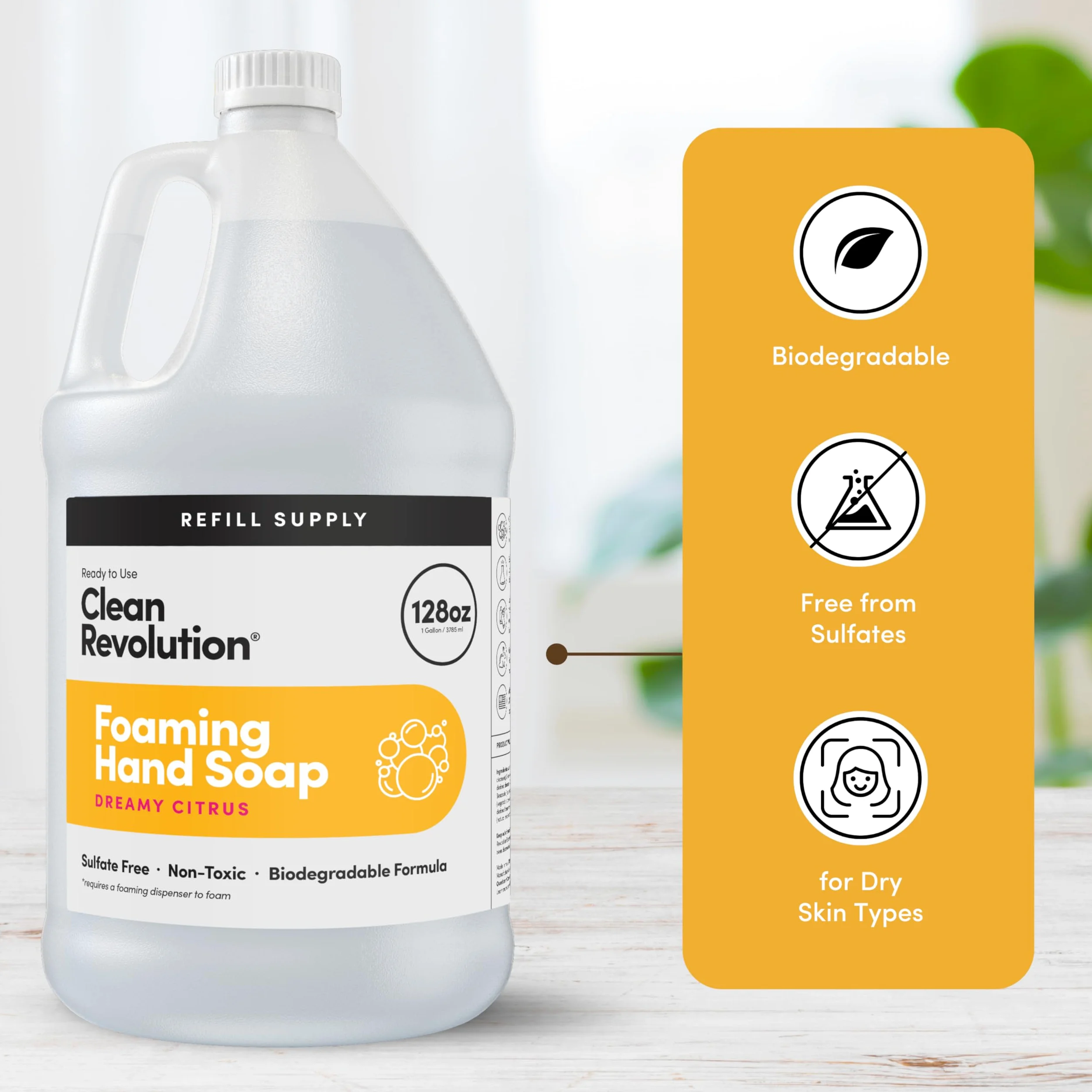 Clean Revolution Pojemnik uzupełniający do mydła do rąk, gotowa do użycia formuła, marzycielski zapach cytrusowy, 350 ml