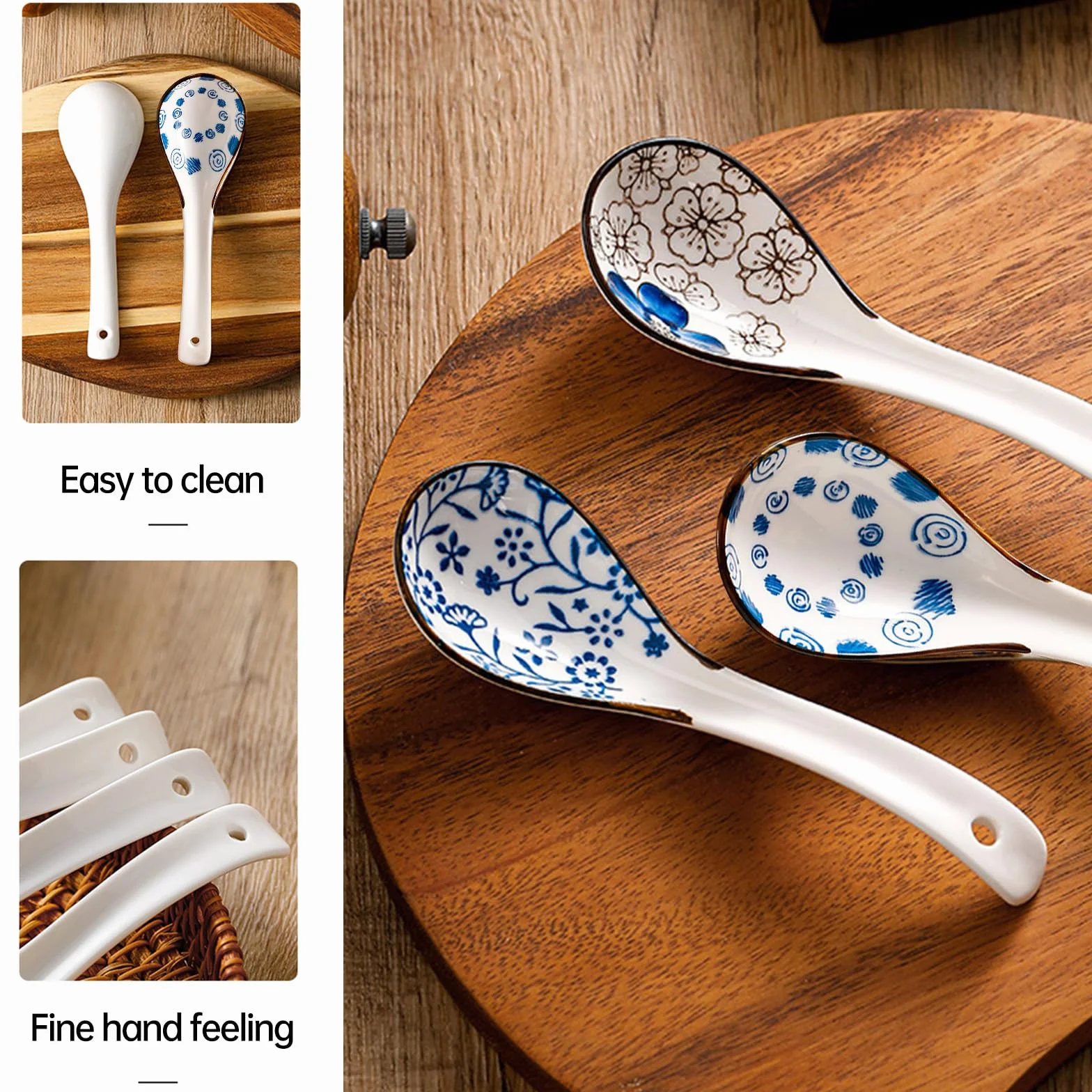 Chińskie łyżki do zupy, Yiyifor 6 szt. azjatyckich łyżek do zupy, ceramiczne łyżki, kreatywne porcelanowe azjatyckie łyżki do zupy, ceramiczne łyżki ramen, do zupy, ramenu, pho, makaronu miso wonton,