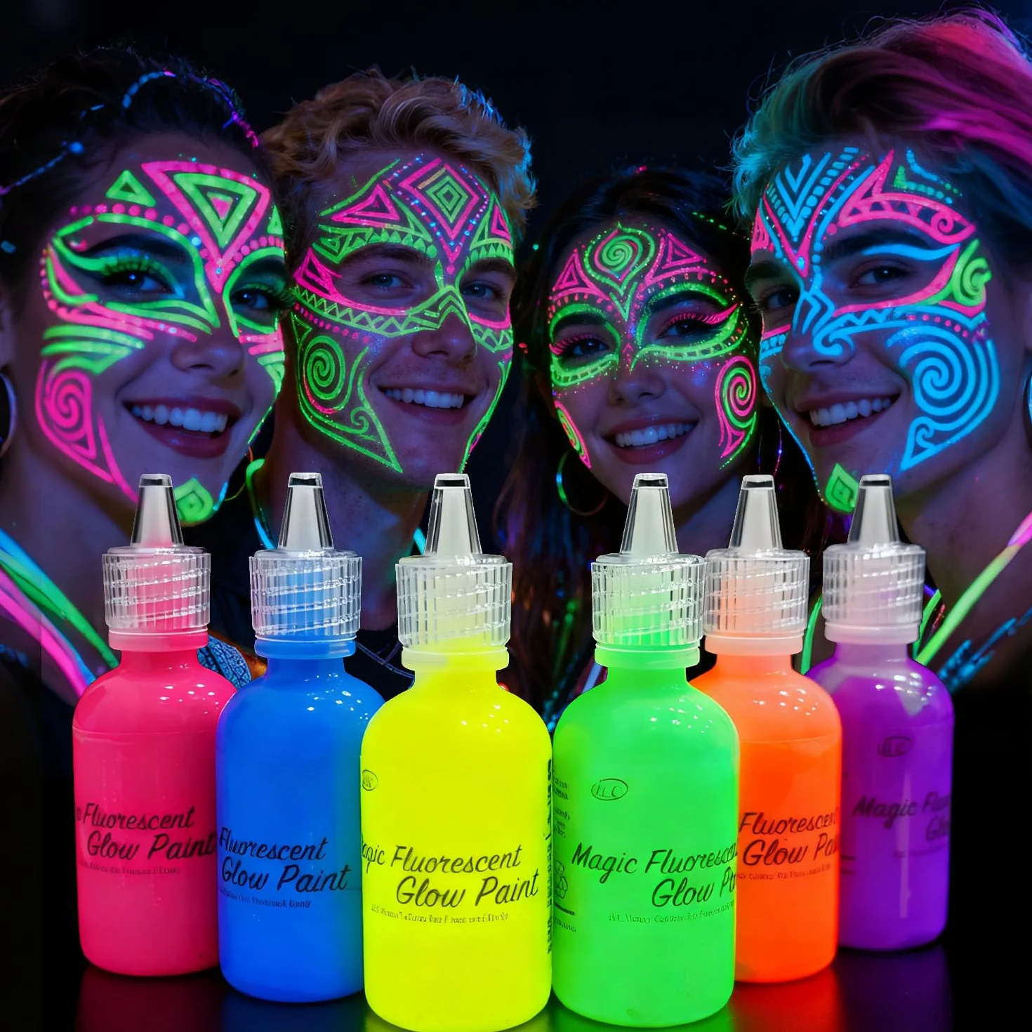 [6 x 28 ml] iLC farba do ciała i malowania twarzy, światło UV, fluorescencyjne, neonowe kolory do malowania ciała