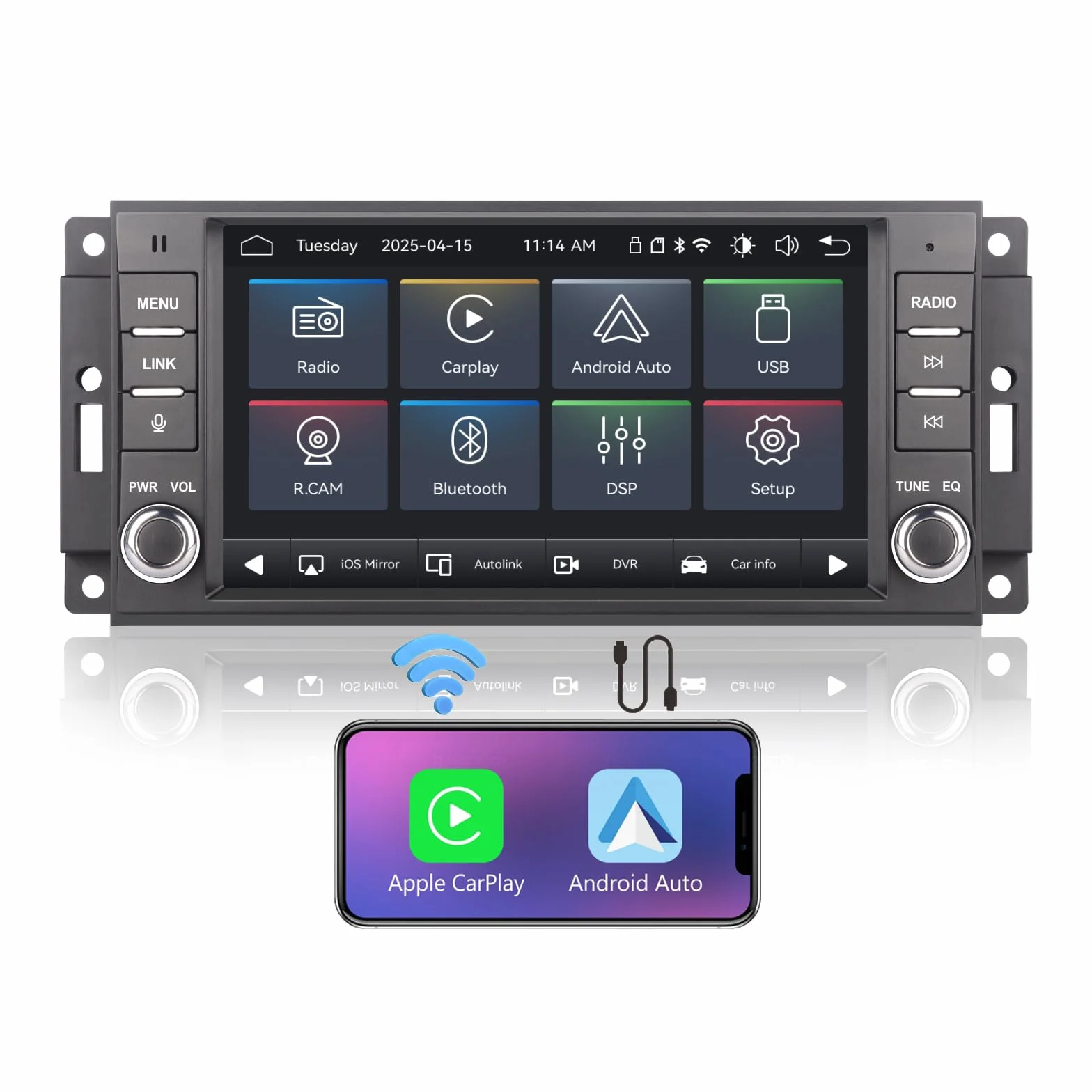 Fast Boot Linux Radio samochodowe kompatybilne z Jeep Wrangler Radio 2007-2018 Chrysler Dodge Ram 1500 | Bluetooth/Wireless CarPlay/Android Auto/FM/AM/RDS/USB, 100W DSP