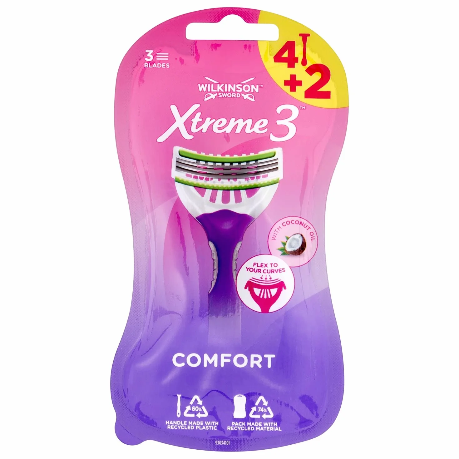 Wilkinson Sword 70027130 Jednorazowe Golarki, 3 Ostrza (6 szt), Fioletowy/Biały