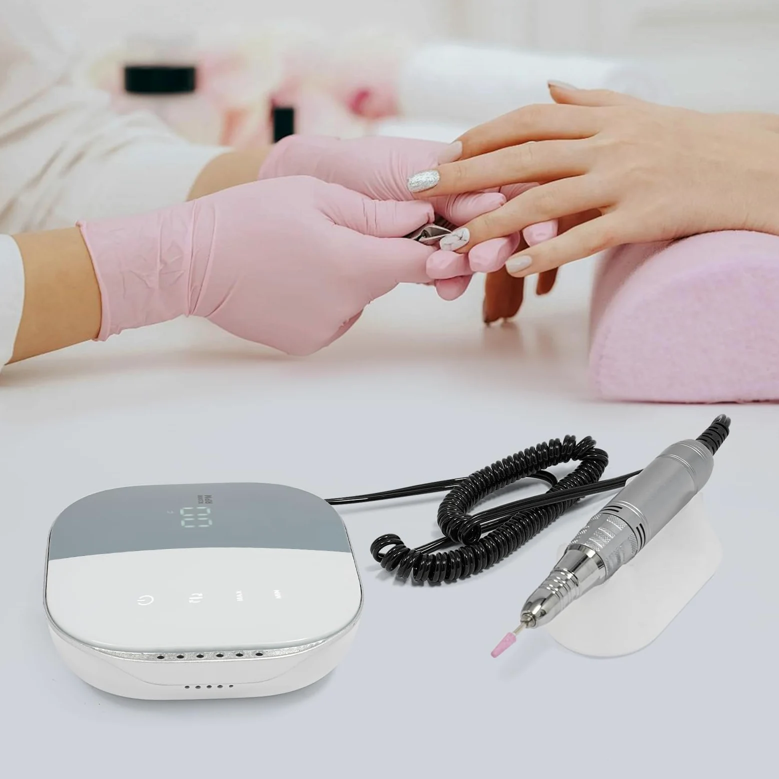 Frezarka do paznokci z ekranem dotykowym – 35 000 obr./min, elektryczny pilnik do paznokci, ekran LCD, do paznokci półtrwałych i akrylowych, manicure, pedicure, biały