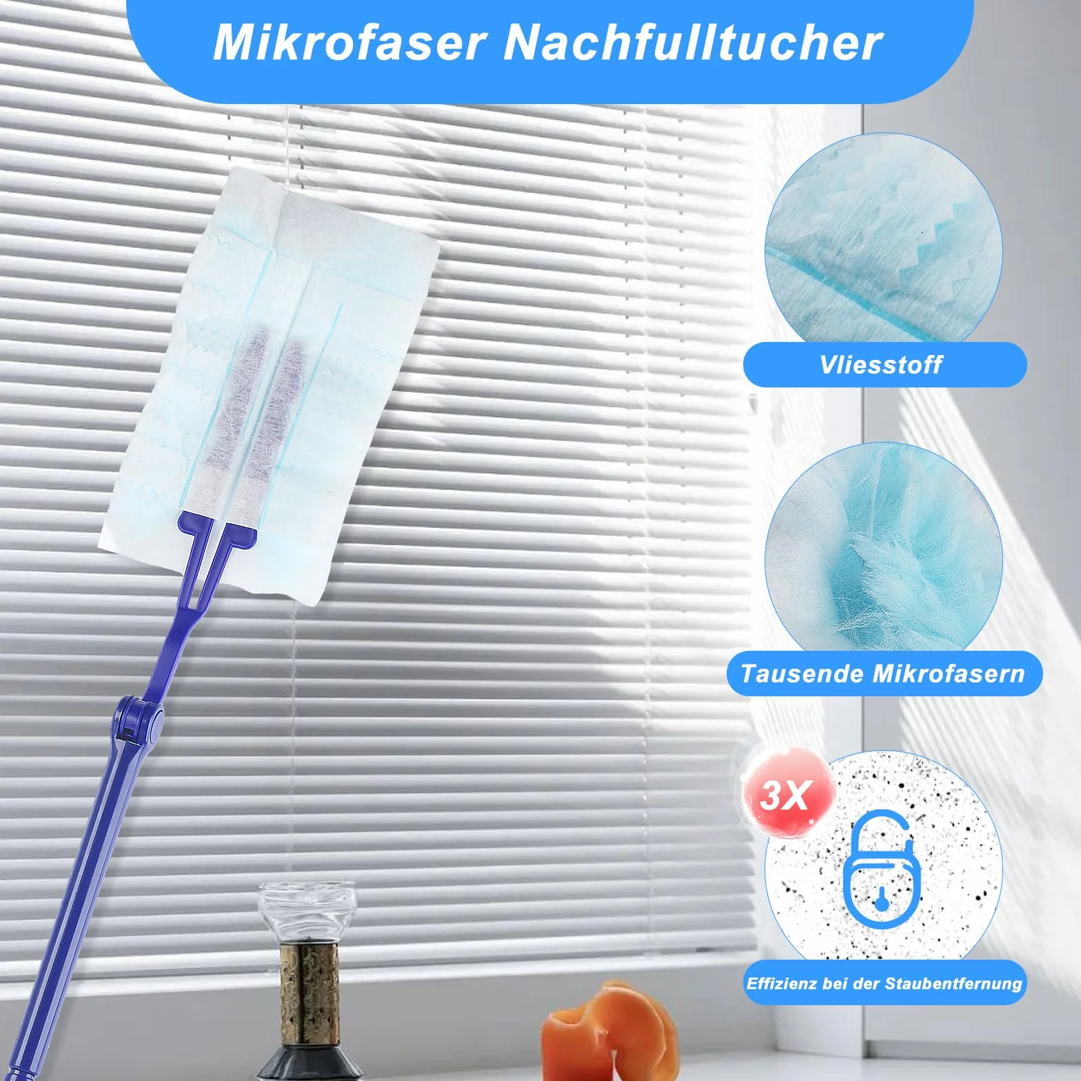 Kompatybilne z Zestaw do czyszczenia kurzu, 30 sztuk Wymienne chusteczki do kurzu z 1 uchwytem, Microfiber Chusteczki do kurzu do czyszczenia kurzu i brudu, 15 x 10 x 0,2 cm