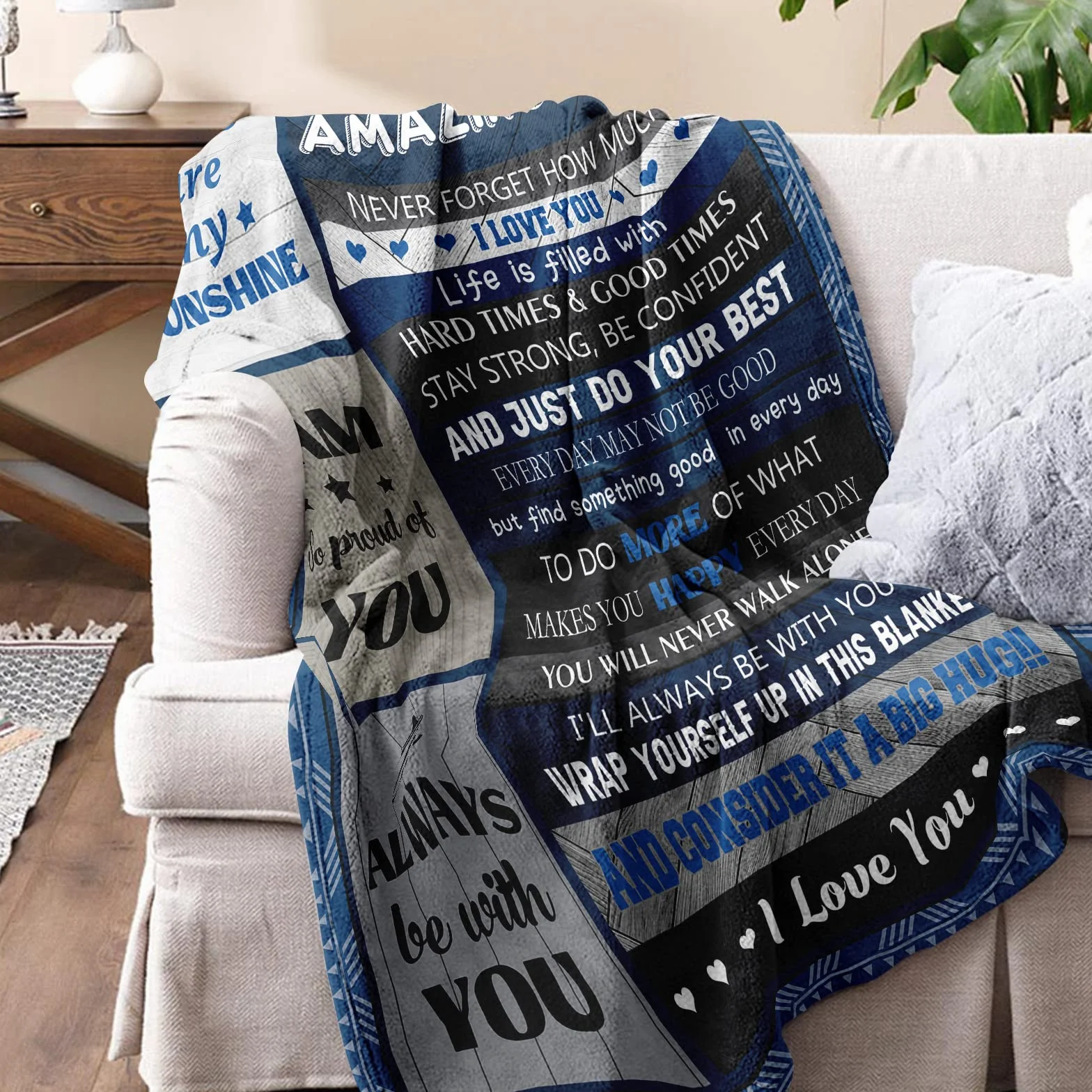 Quilazy Prezenty na Dzień Ojca dla syna od mamy i taty, koc dla syna, prezenty na Walentynki/Boże Narodzenie/Chrzest/Ukończenie szkoły/Urodziny dla dorosłych synów i nastolatków, koc z napisem "To My