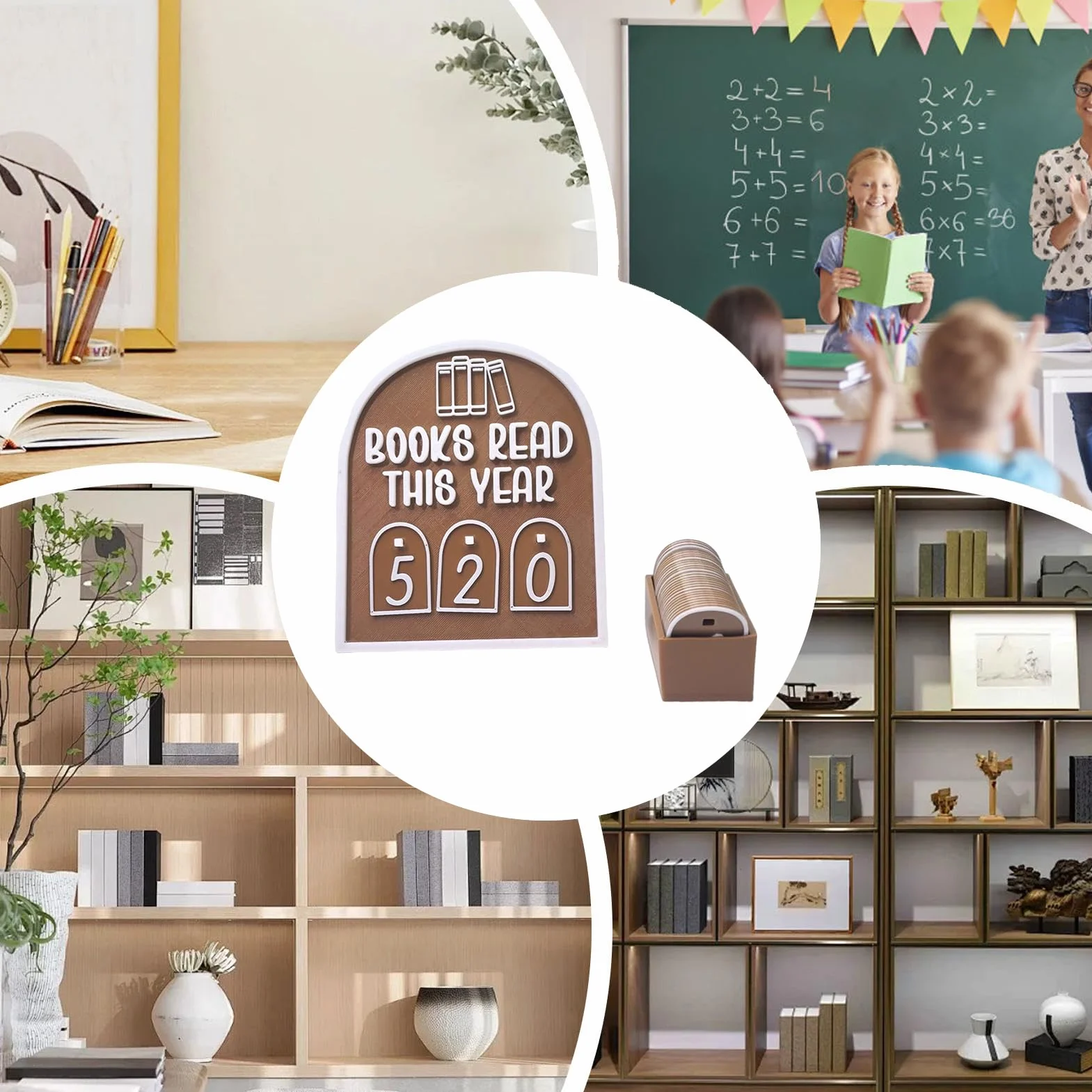 Modern Book Tracker Ornament for Book Lovers, Up to 999 Books Read Display, 4.72x5.67 Inches