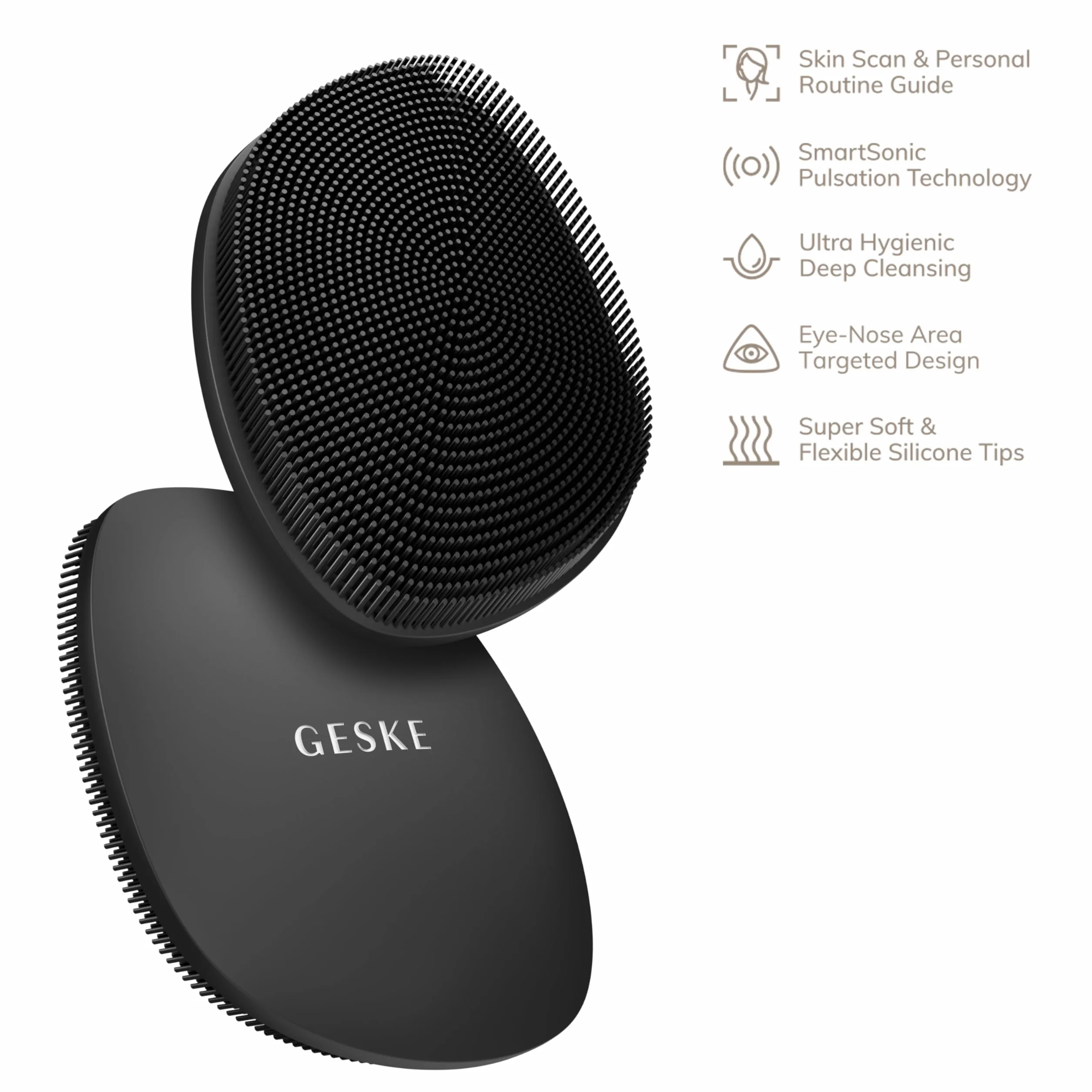 GESKE | Szczoteczka do twarzy SmartAppGuided™ 4 w 1 | Szczoteczka do twarzy | Miękka silikonowa szczoteczka | Profesjonalne oczyszczanie twarzy | Urządzenie do oczyszczania twarzy | Oczyszczanie skóry