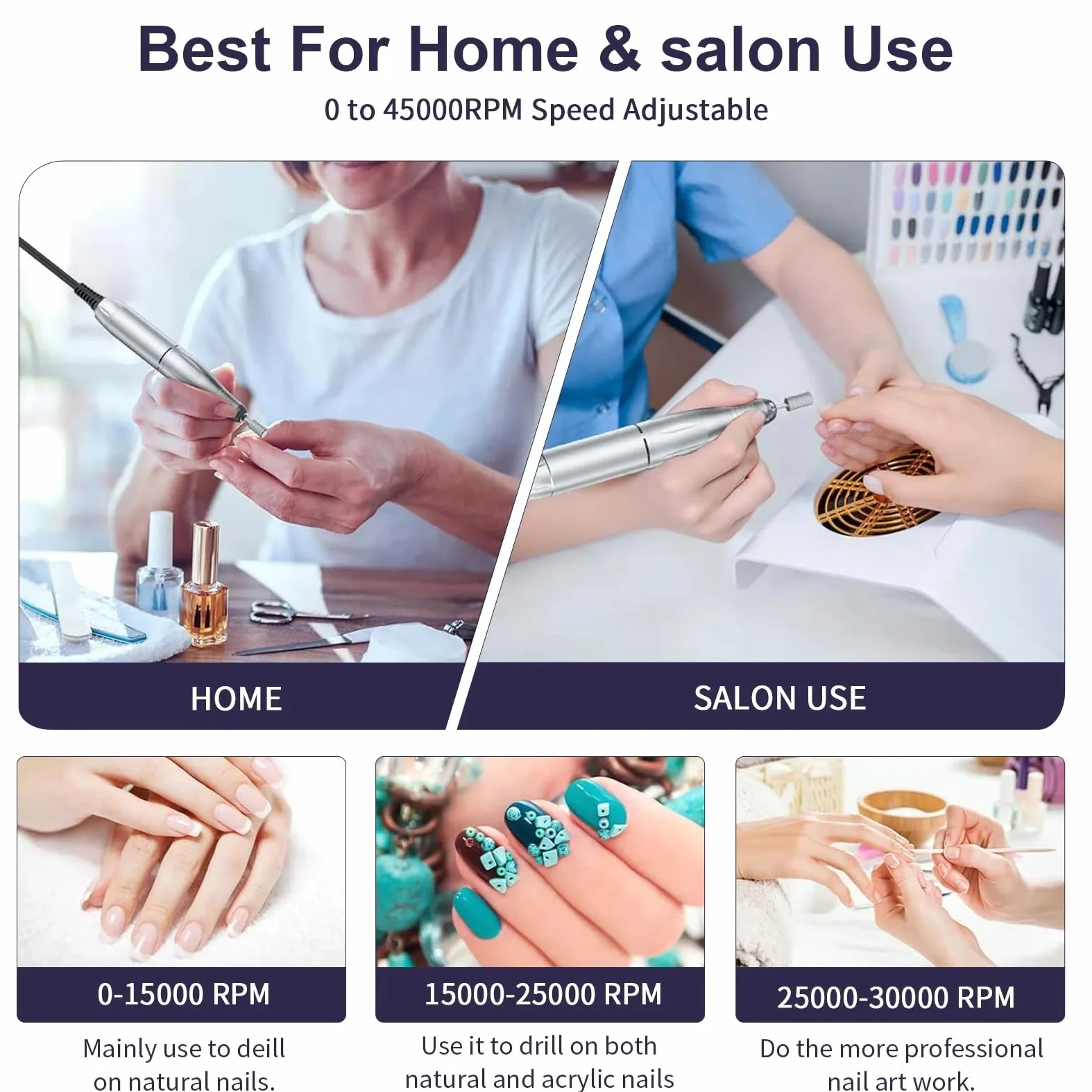 Profesjonalna elektryczna wiertarka do paznokci 45000 obr./min - bezprzewodowy akumulator do salonu i domu, przenośny zestaw do manicure LED Light