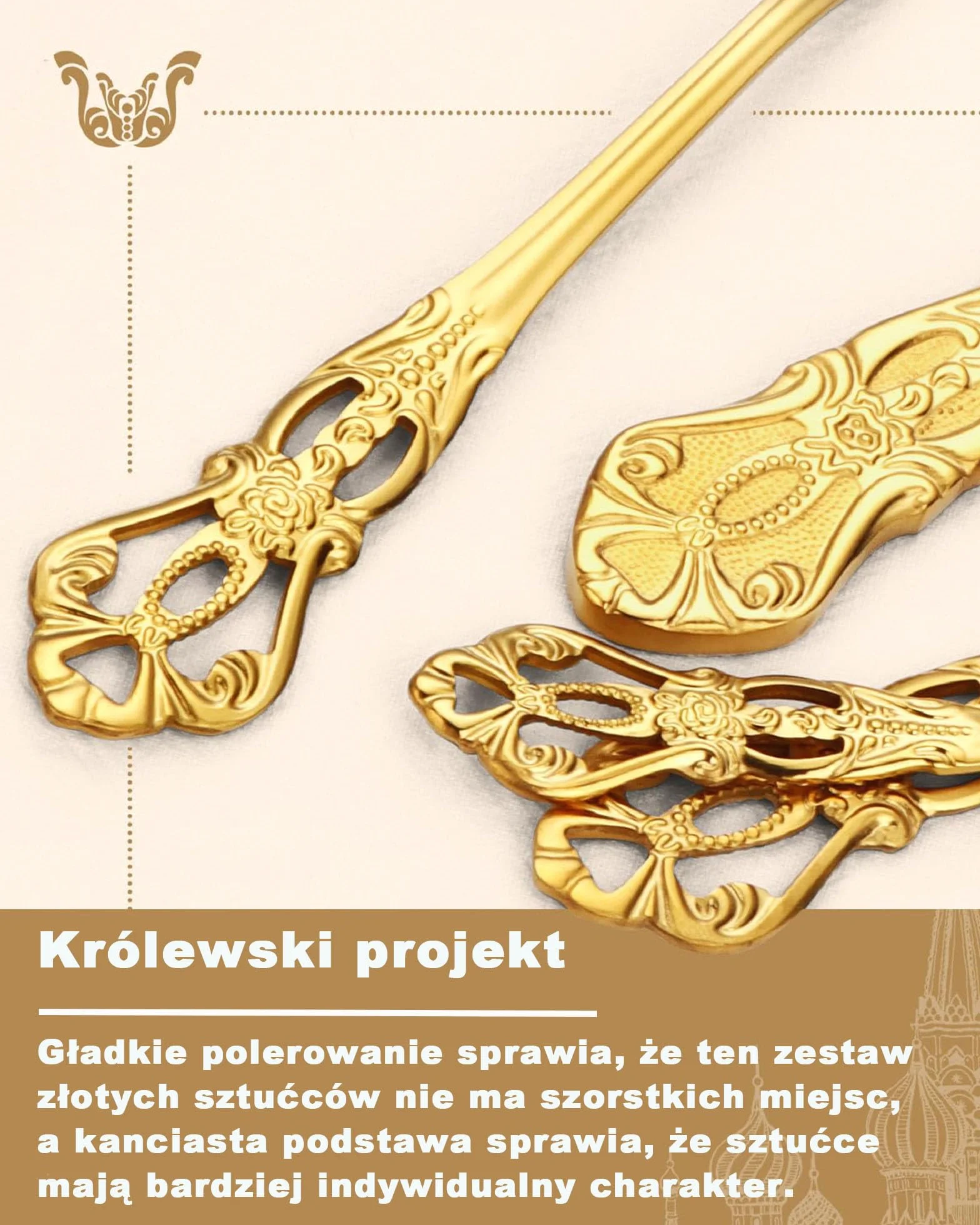 Retro Złoty Zestaw Sztućców dla 6 Osób 24-częściowy Stal Nierdzewna Antyczny Barokowy