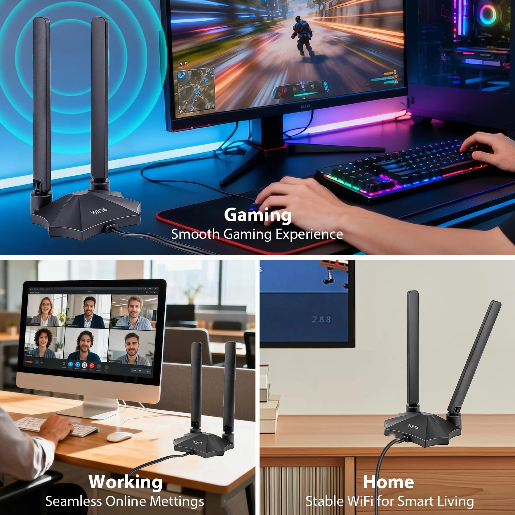 Trójzakresowa antena WiFi 6E RP-SMA z podstawą magnetyczną i przedłużaczem o długości 2 m do komputera, płyty głównej Bluetooth, routera WiFi 6, kamery Wi-Fi, karty PCI