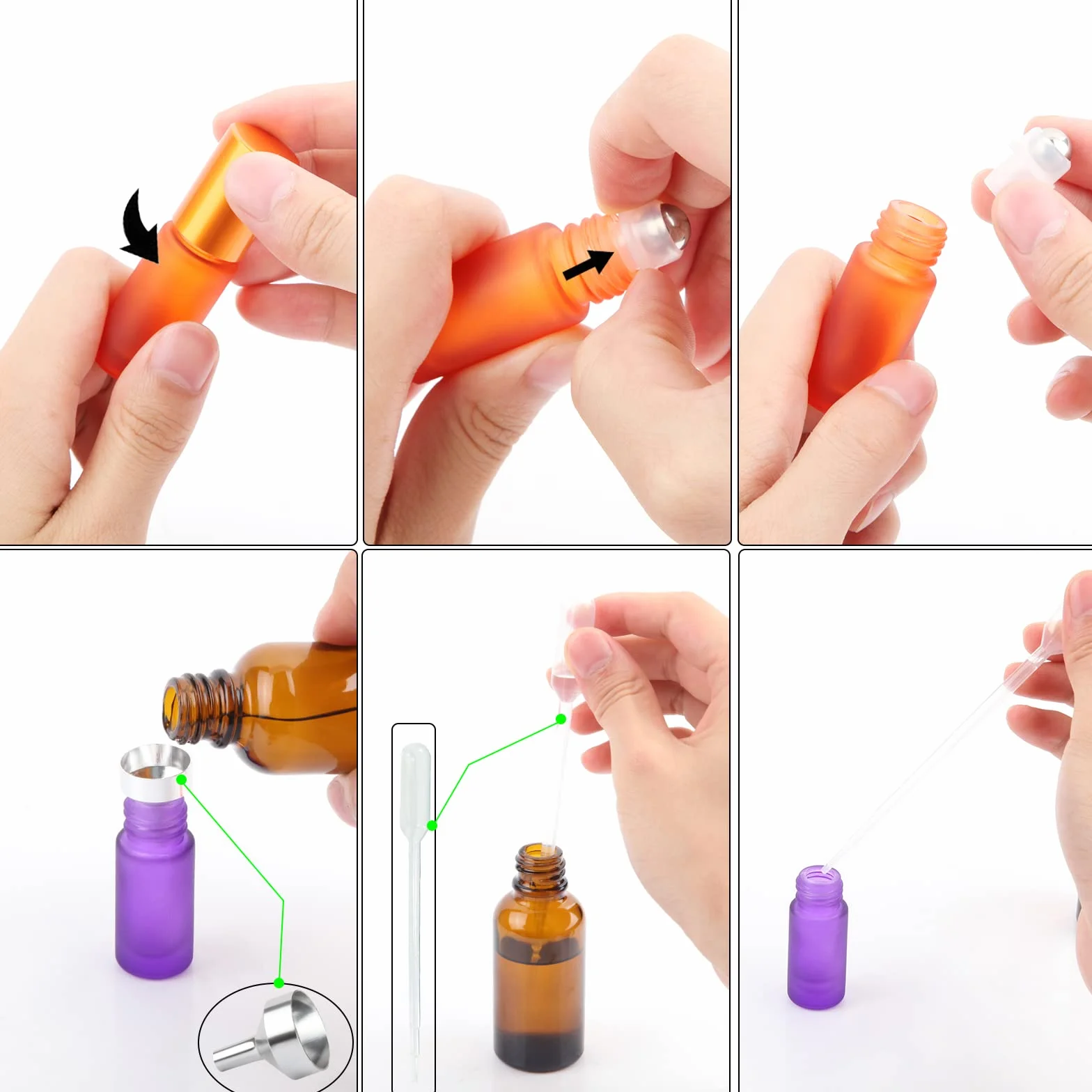 DKBT Roll on szklane butelki na olejki eteryczne, 7 sztuk, puste butelki roll on, 5 ml, z kulkami ze stali nierdzewnej, na olejki eteryczne, perfumy, kosmetyki, masaż (7 kolorów)