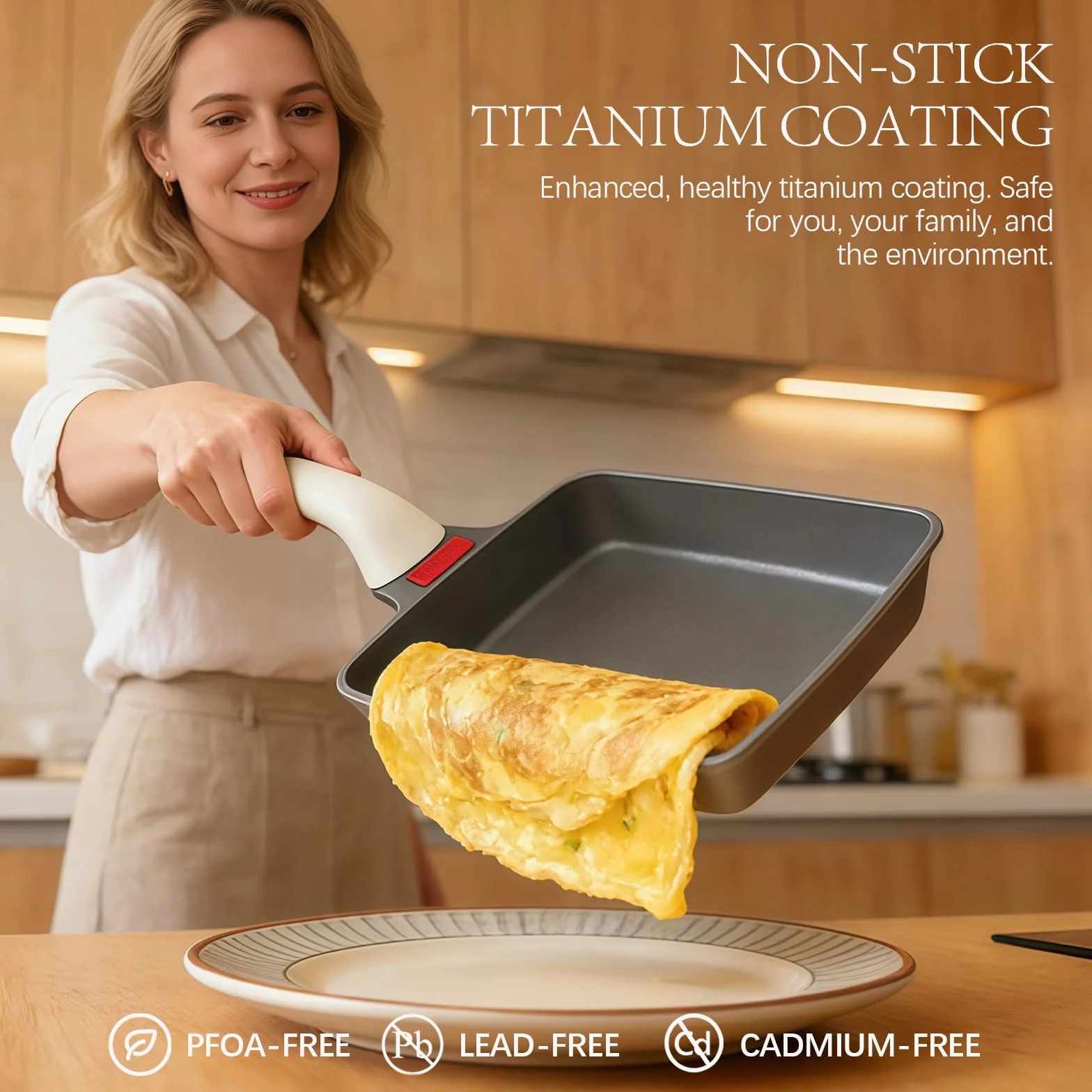 HARLIANGXY Patelnia Tamagoyaki, japońska patelnia do omletów, prostokątna, nieprzywierająca, z silikonową szpatułką, szara