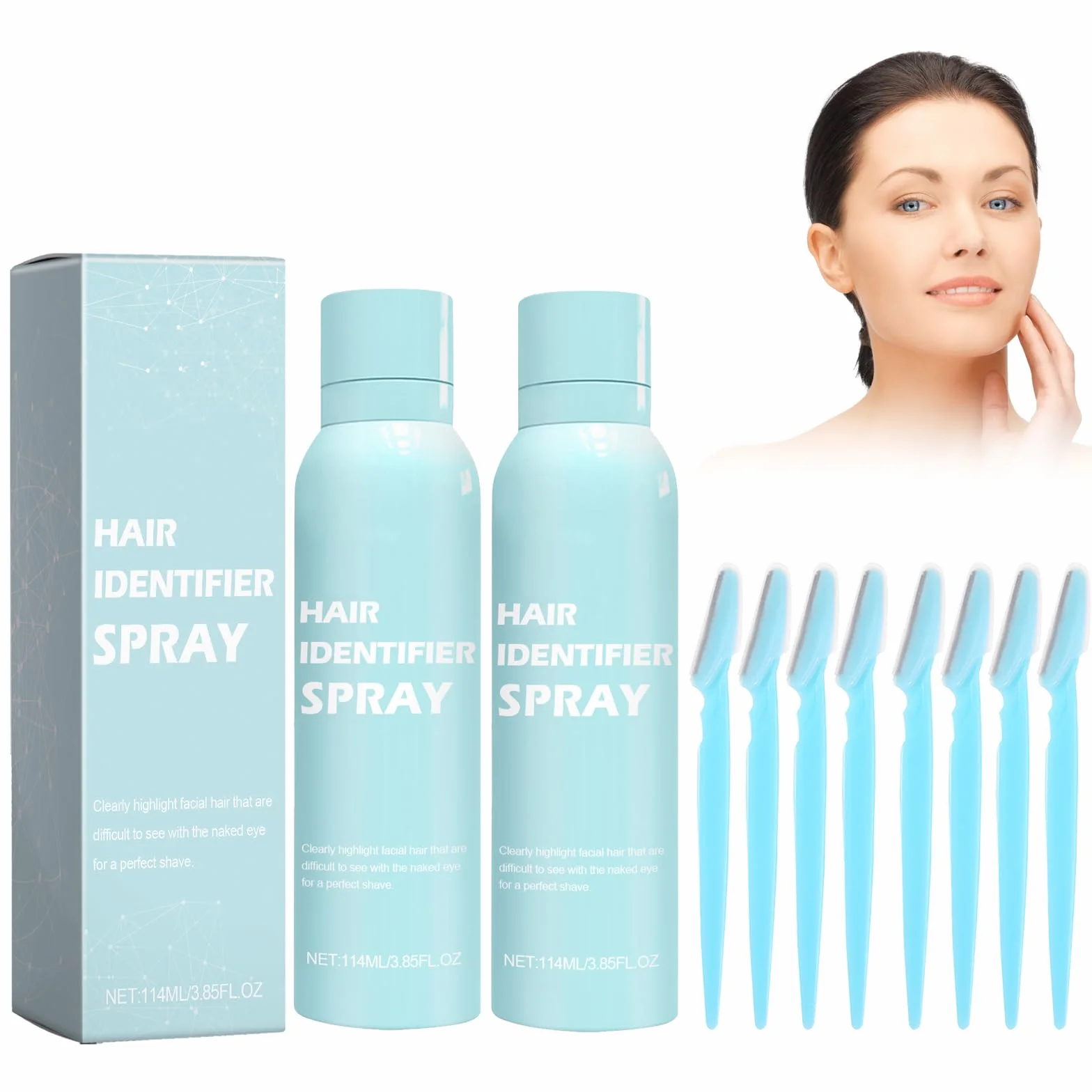 Spray do depilacji włosów, 2 sztuki, do golenia twarzy, do rozpoznawania włosów na twarzy, do dermaplaningu, do rozpoznawania włosów na twarzy