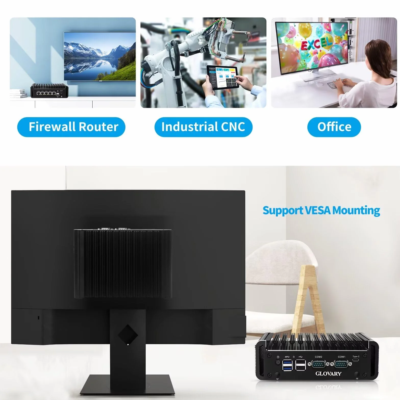 Firewall Mini PC J6413 4-rdzeniowy, 5 x i226V 2.5GbE LAN bez wentylatora OPNsense Micro Appliance, Barebone, AES-NI, HD+DP+USB-C 3 wyświetlacz przemysłowy sprzęt komputerowy, 2 x RS232 COM