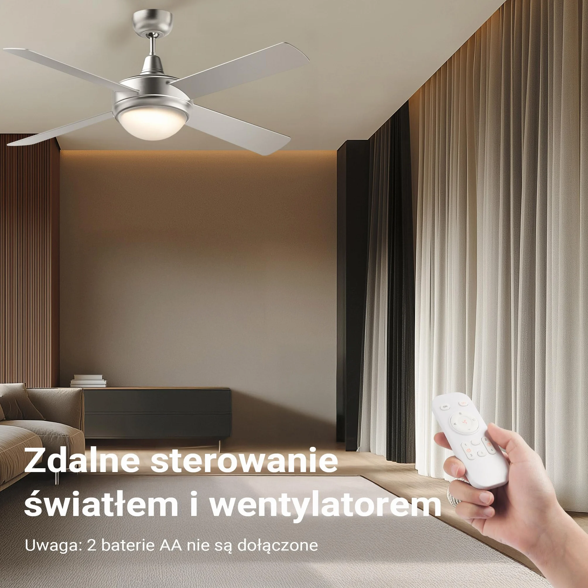 Wiltec Wentylator sufitowy Ø 130 cm z lampą 65 W pilot timer 4 łopatki 3 prędkości tryb letni zimowy