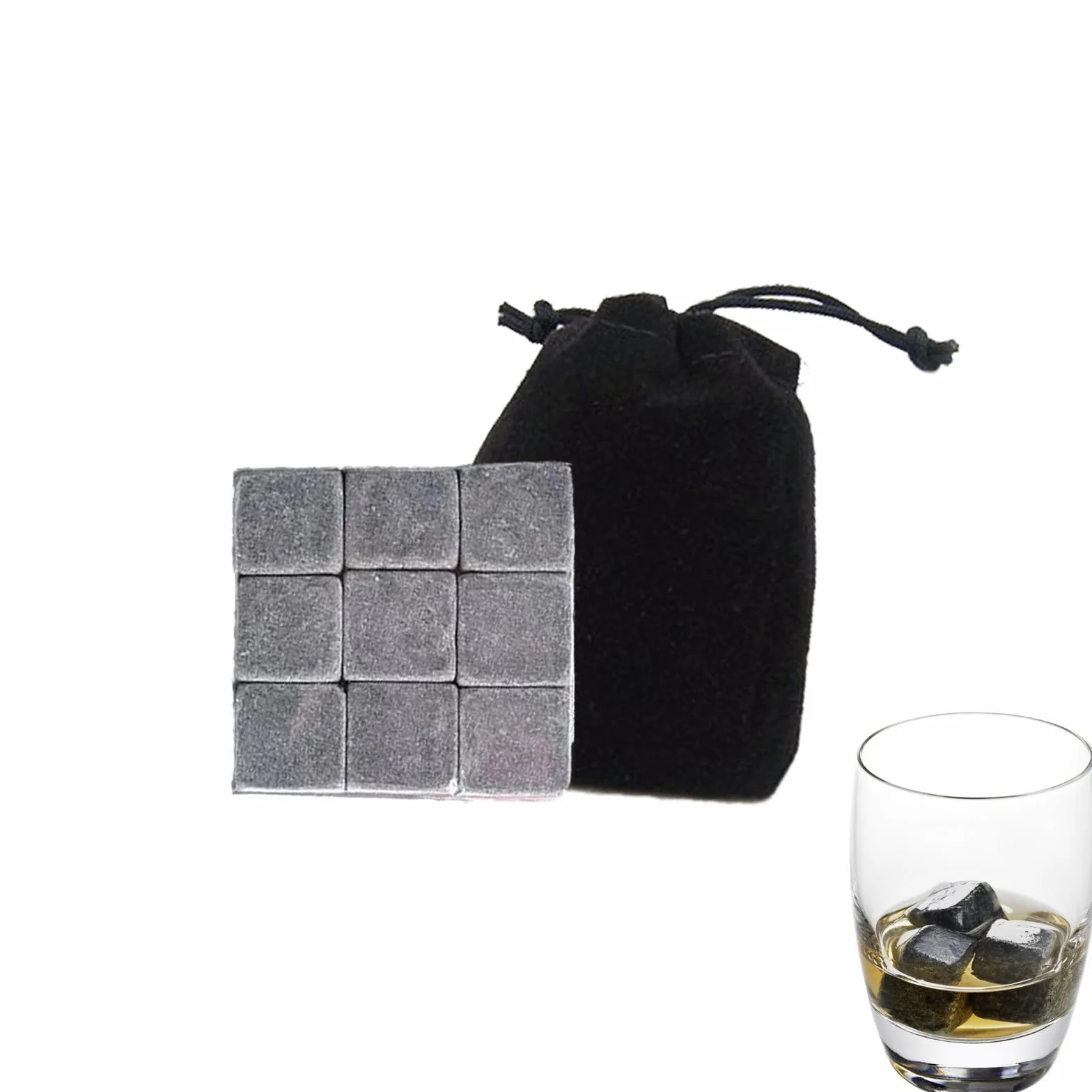 Granitowe kostki lodu do whisky wielokrotnego użytku 9 sztuk