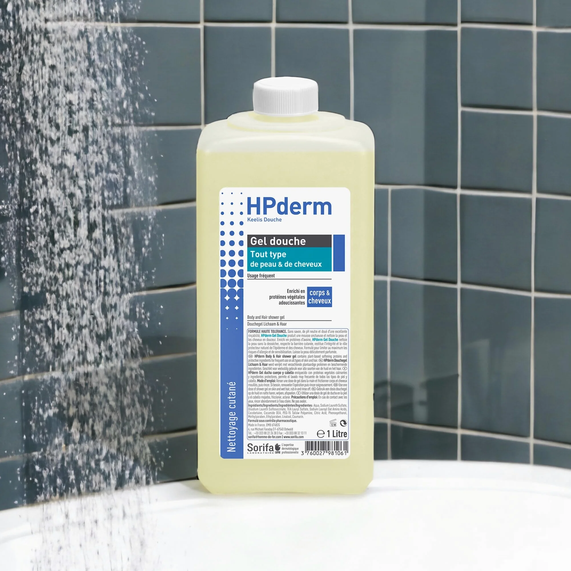 HPderm Żel pod prysznic 2 w 1 do ciała i włosów - Dermo-protective - Każdy rodzaj skóry i włosów - z białkami owsianymi - Częste stosowanie - pH neutralne, bez mydła - Butelka 1L
