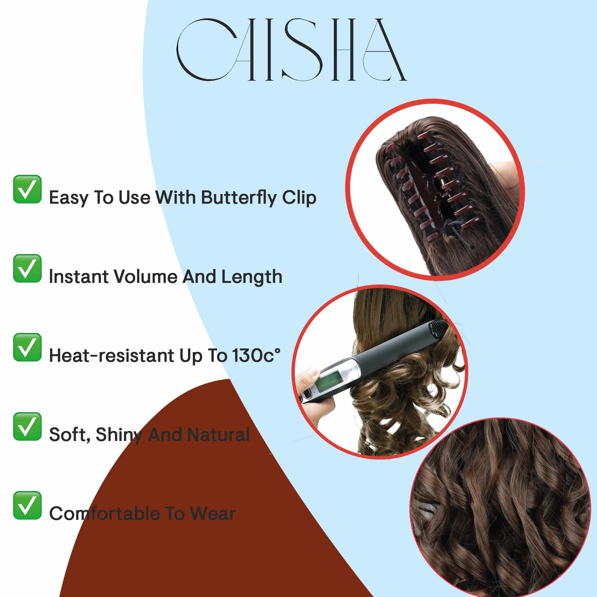 CAISHA 50cm Warkocz Kucyk Przedłużanie Włosów Obszernie Faliste Czarny HV1