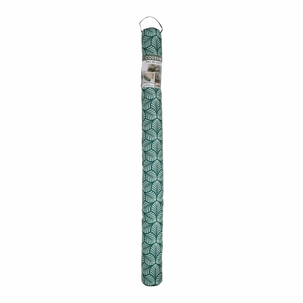 COGEX - Zaślepka na drzwi, poduszka dolna - Izolacyjna pętla - Średnica: 6,5 cm - Długość: 80 cm - Pokrywa: 100% poliester - Kolor: zielony wzór liści - Taśma samoprzylepna i dwustronna taśma
