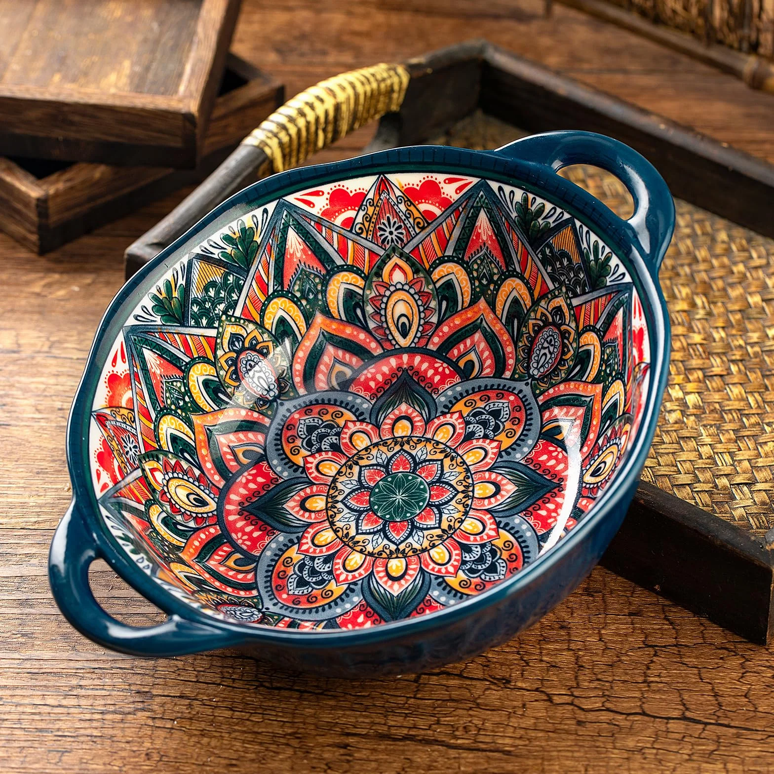 Salaterka ceramiczna, duża misa do zup, kolorowe duże miseczki do musli z uchwytami, średnica 20 cm miseczki do zup z uchwytem, miseczki na deser, miska na owoce