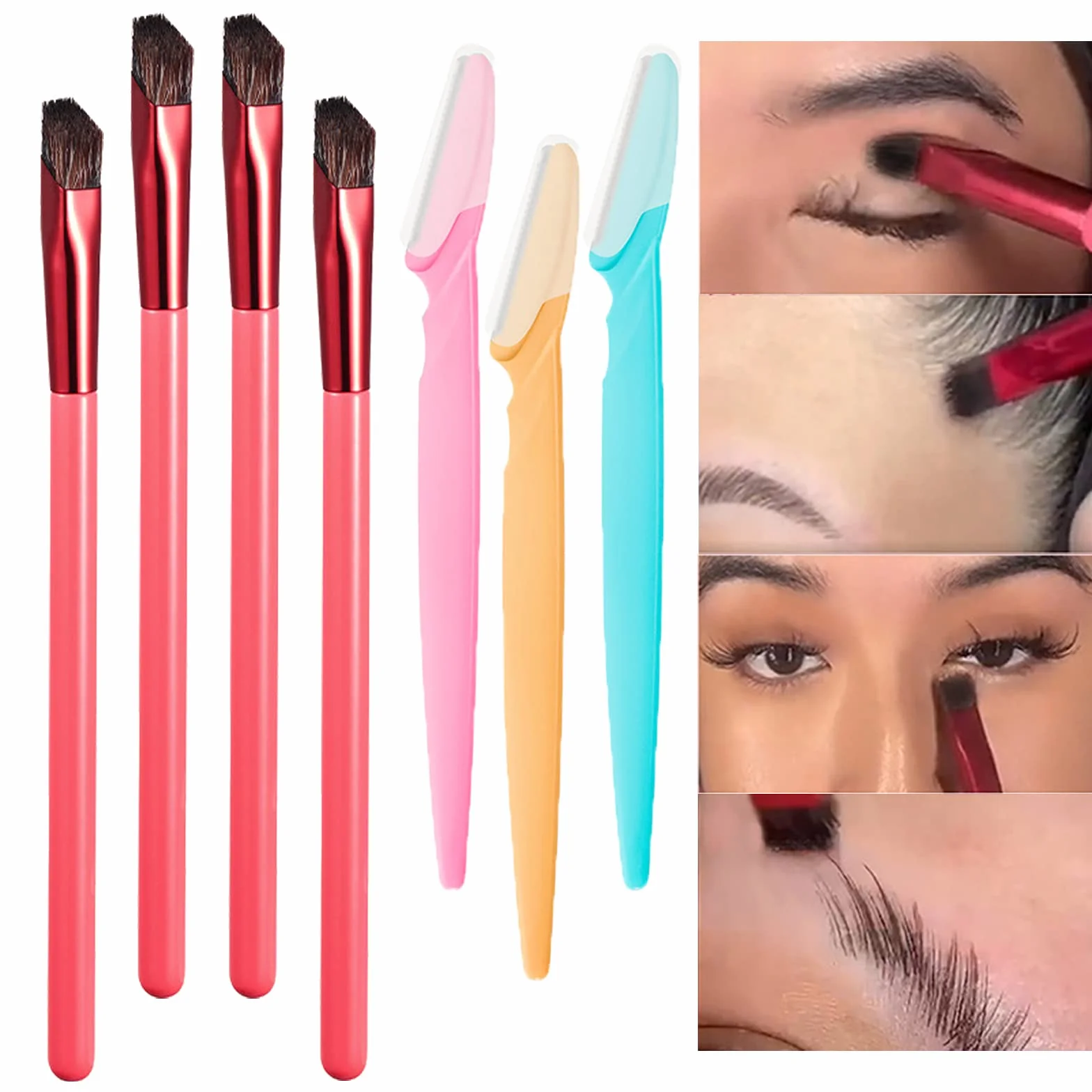 4 szt. Wielofunkcyjna szczotka do brwi, kwadratowy pędzel do brwi z 3 ostrzami do brwi, wielofunkcyjna szczotka do brwi, kątowa szczotka do brwi Brow Brush Narzędzie do makijażu