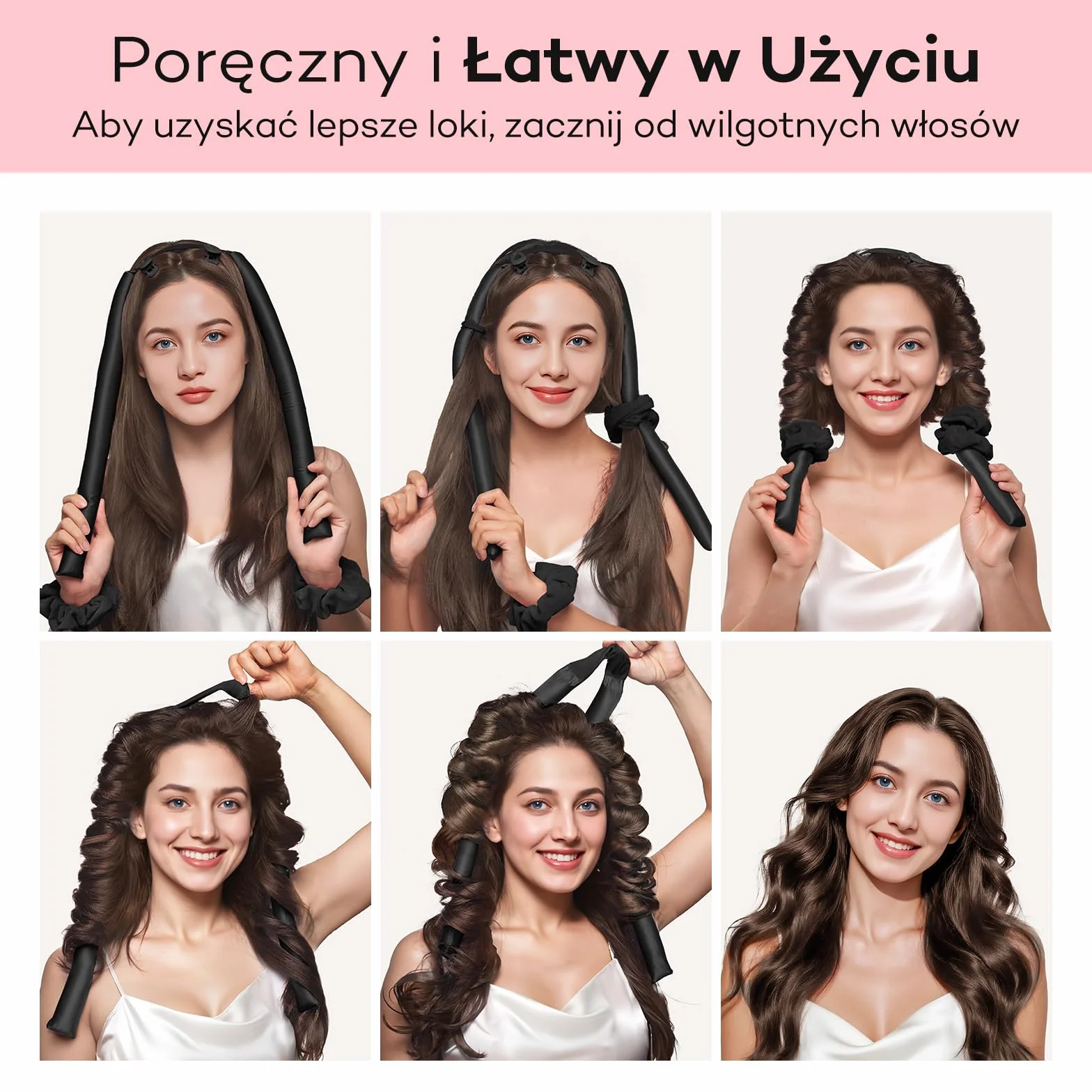 Umisleep Heatless lokówka do włosów, jedwabna ochrona włosów, Heatless Curls z zestawem loków, 99 cm, do samodzielnego wykonania, do długich włosów, antypoślizgowe loki, czarna