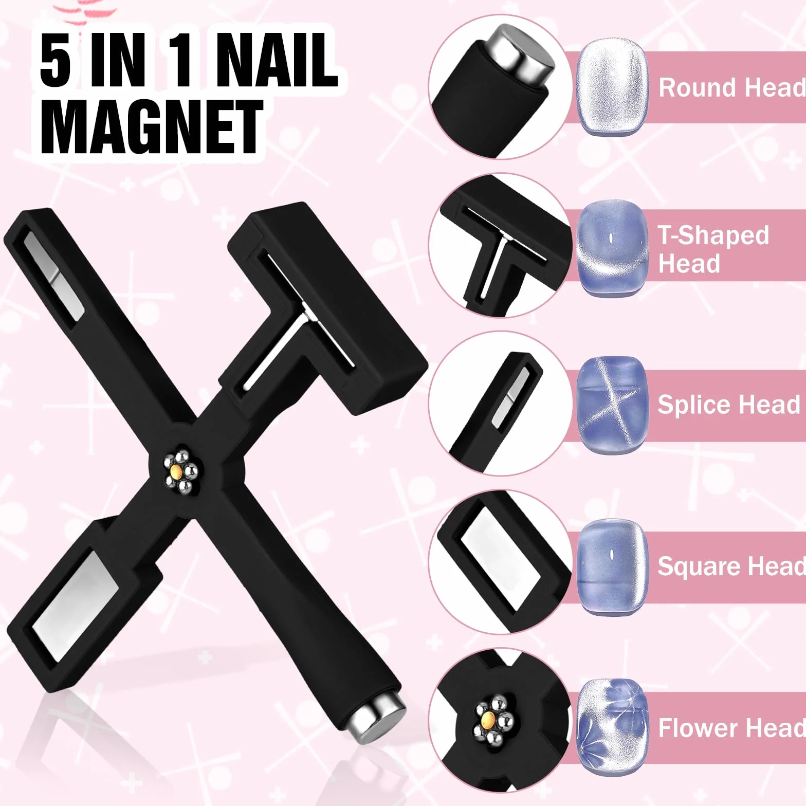 Narzędzia magnetyczne do paznokci, 5 w 1, wielofunkcyjne pisaki do paznokci z silikonową osłoną ochronną, magnetyczny różdżka do paznokci, kot, narzędzia do projektowania paznokci, salon