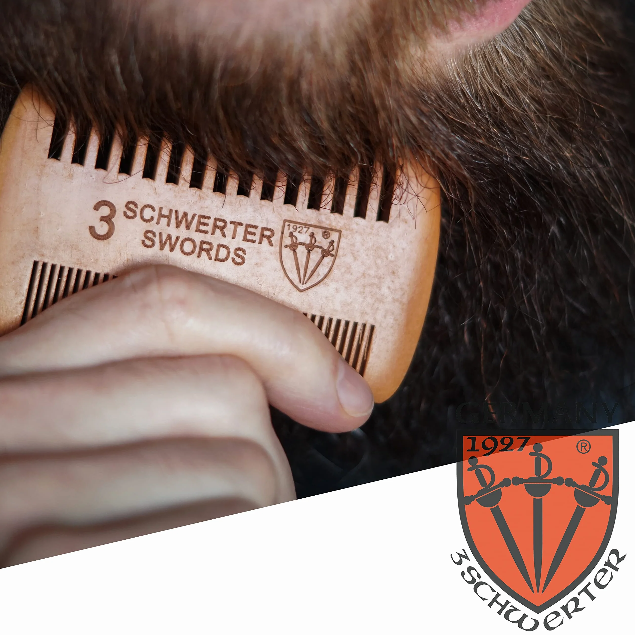 DREI SCHWERTER - Grzebień do brody Barba do wymagającej i codziennej pielęgnacji brody z dwoma różnymi ząbkami do każdego typu brody, markowa jakość z wytrzymałego drewna brzoskwiniowego (8688)