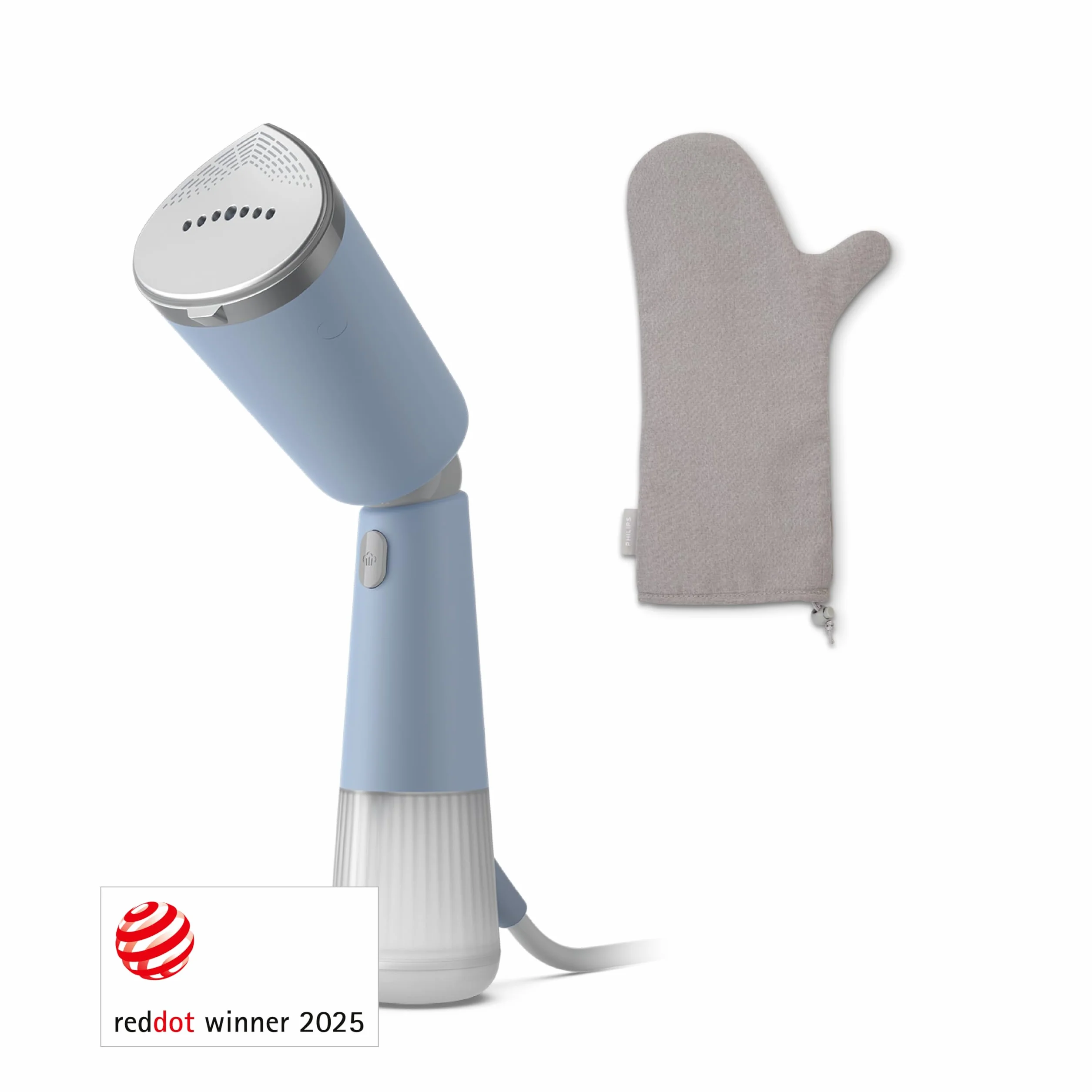 Philips parownica ręczna z serii 5000 - gotowa do pracy w 35 sekund, aktywnie podgrzewana płyta parowa, Eco/Max, delikatna dla delikatnych tkanin, parowanie w pionie i poziomie, niebieski (STH5020/20)