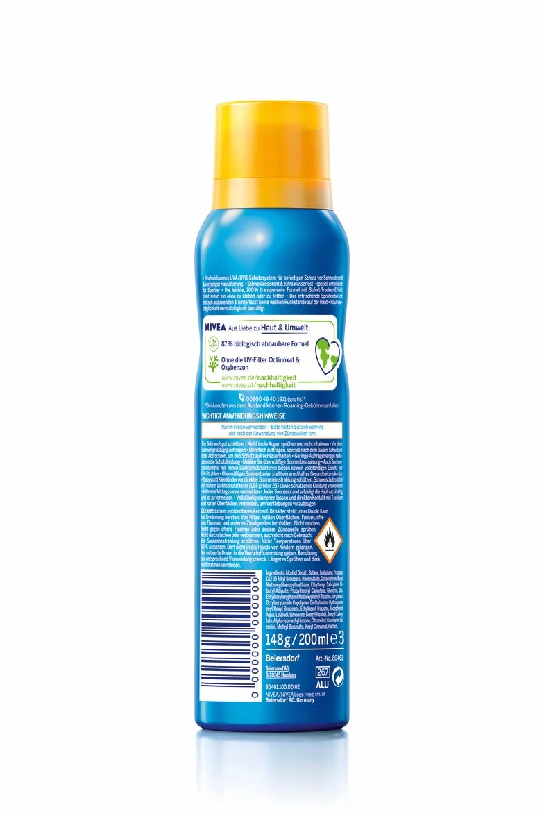 NIVEA SUN UV Dry Protect Sport Solar Spray SPF 50 (200 ml) 100% przezroczysty i chłodzący, odporny na pot i wyjątkowo wodoodporny spray przeciwsłoneczny