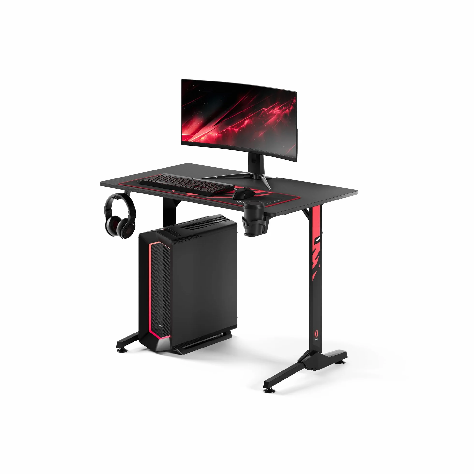 Diablo X-Mate Biurko Gamingowe Komputerowe Dla Gracza Podkładka Uchwyt Na Kubek i Słuchawki Otwory Na Przewody (100 x 75 x 60 cm)
