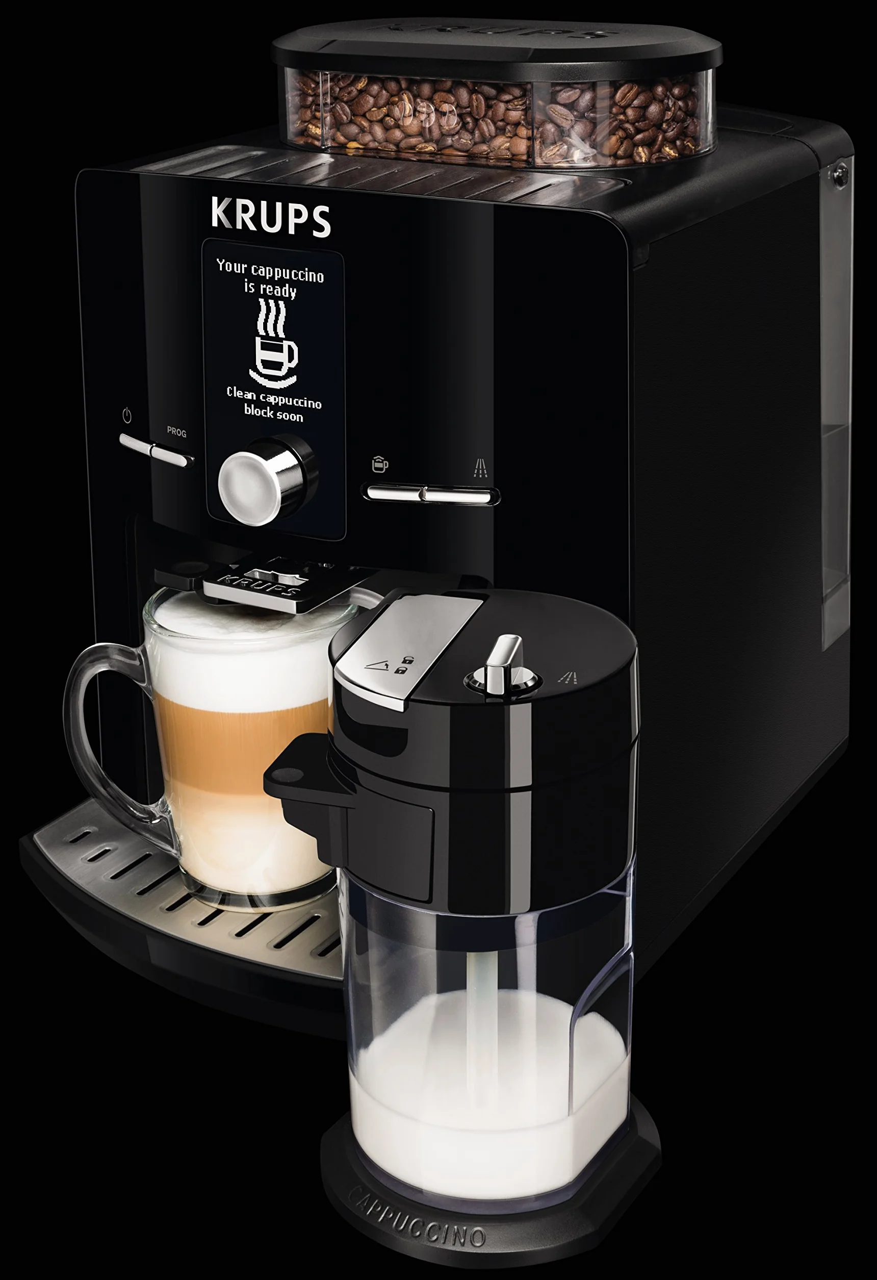 KRUPS EA8298 automatyczny ekspres do kawy Latt'Espress z funkcją One-Touch | 1,7 l | 15 bar | wyświetlacz LC | Cappuccinatore | czarny