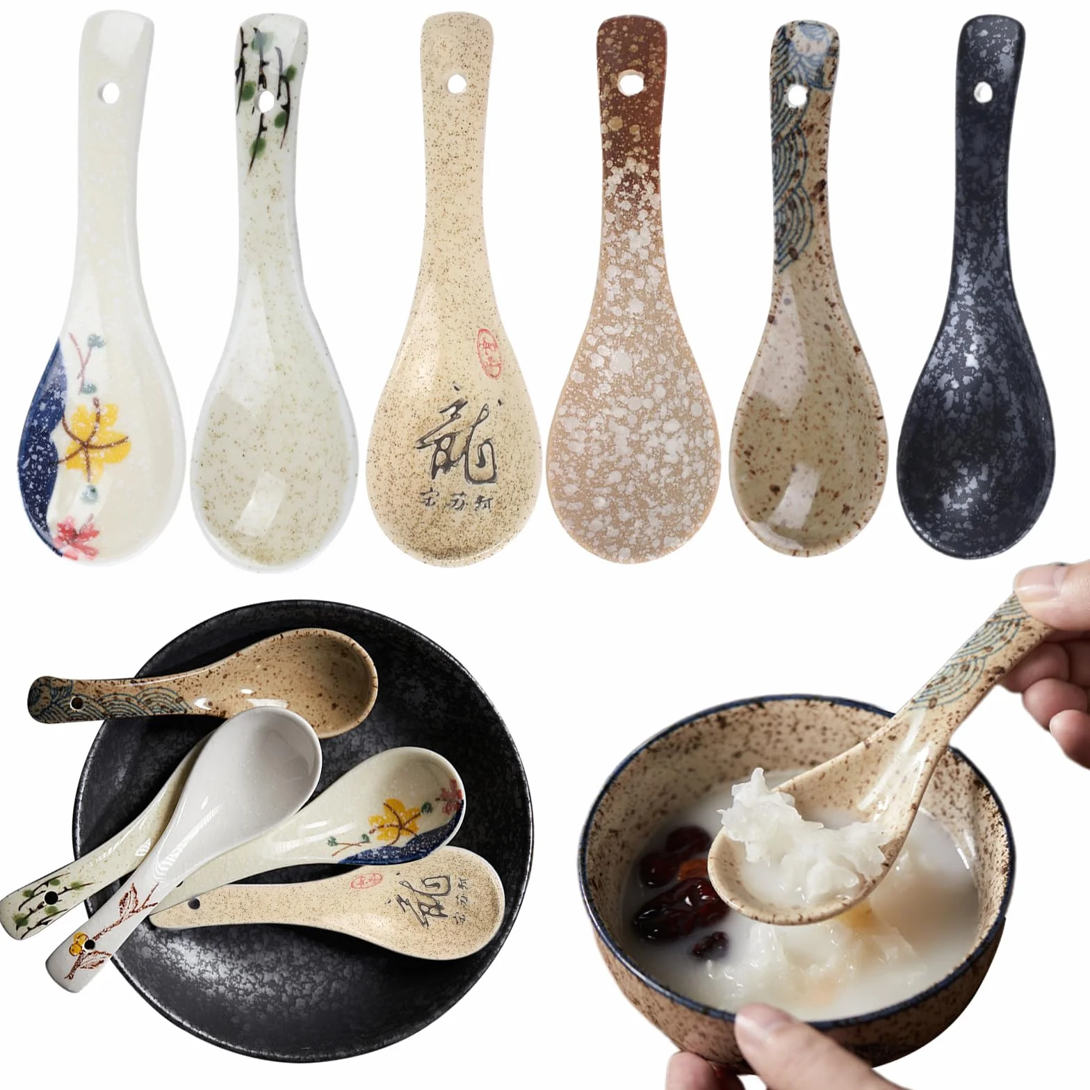 Azjatycka Ceramiczna Łyżka Do Zupy 6 Sztuk