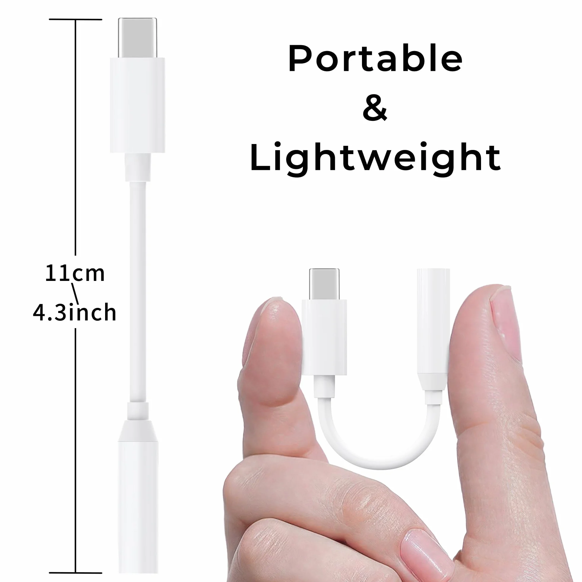 Adapter gniazda słuchawkowego 3,5 mm, adapter USB typu C do iPhone'a 16 15 Pro Max Plus, typ C na audio dla Galaxy S24 S23 Ultra Note 20 A54, dla Huawei P50 P40/Mate 30 (biały)