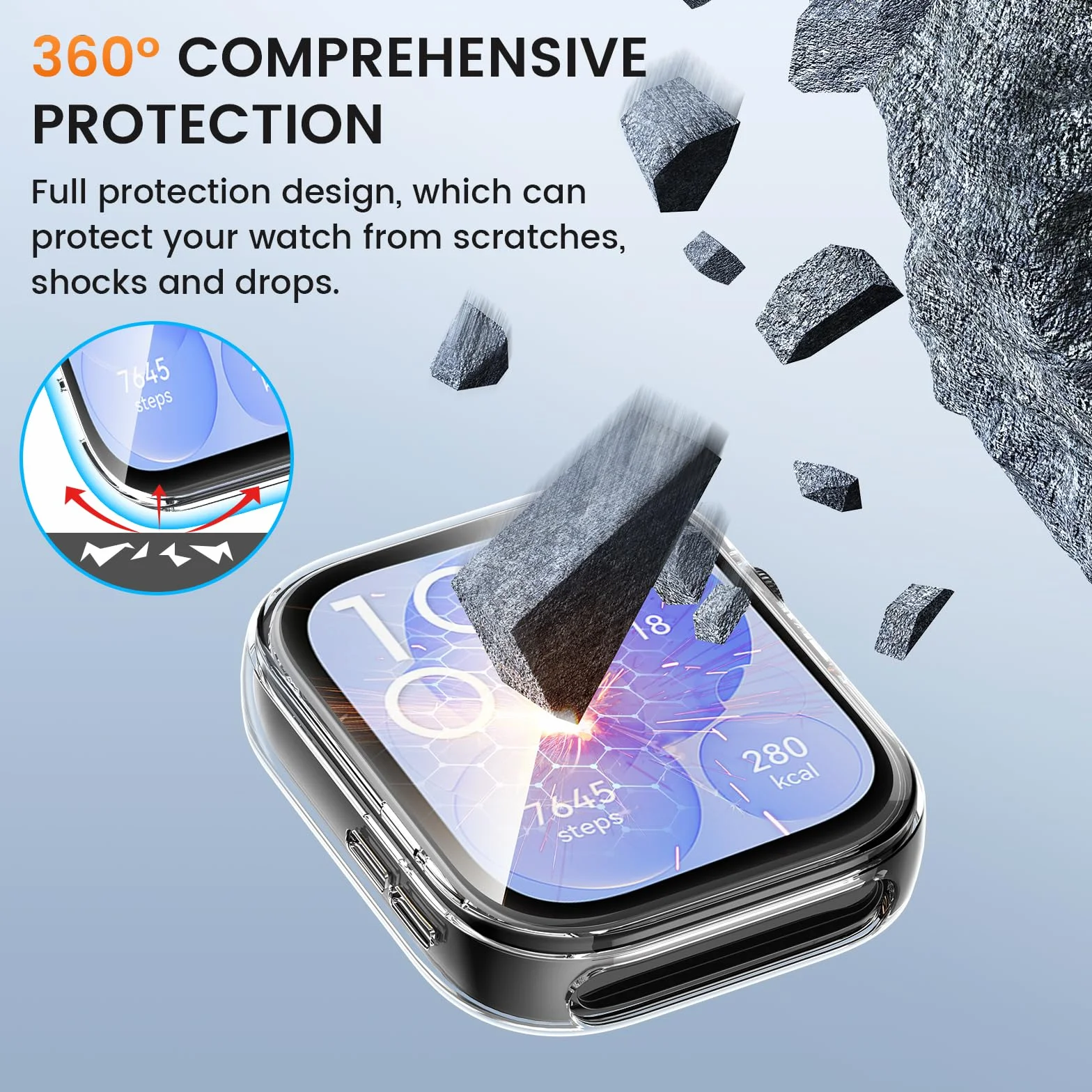 Etui Kamita kompatybilne z Huawei Watch Fit 3, miękkie etui z tworzywa TPU, z osłoną ekranu, odporne na wstrząsy, pełne pokrycie, ochronne do Huawei Watch Fit 3, przezroczyste x 3 szt