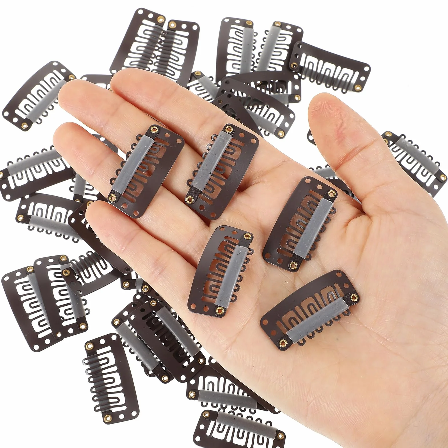 50 sztuk ciemnobrązowych spinek do peruki plecione 6 zębów w kształcie litery U przedłużanie włosów przedłużanie włosów przedłużanie włosów metalowa silikonowa peruka dla kobiet