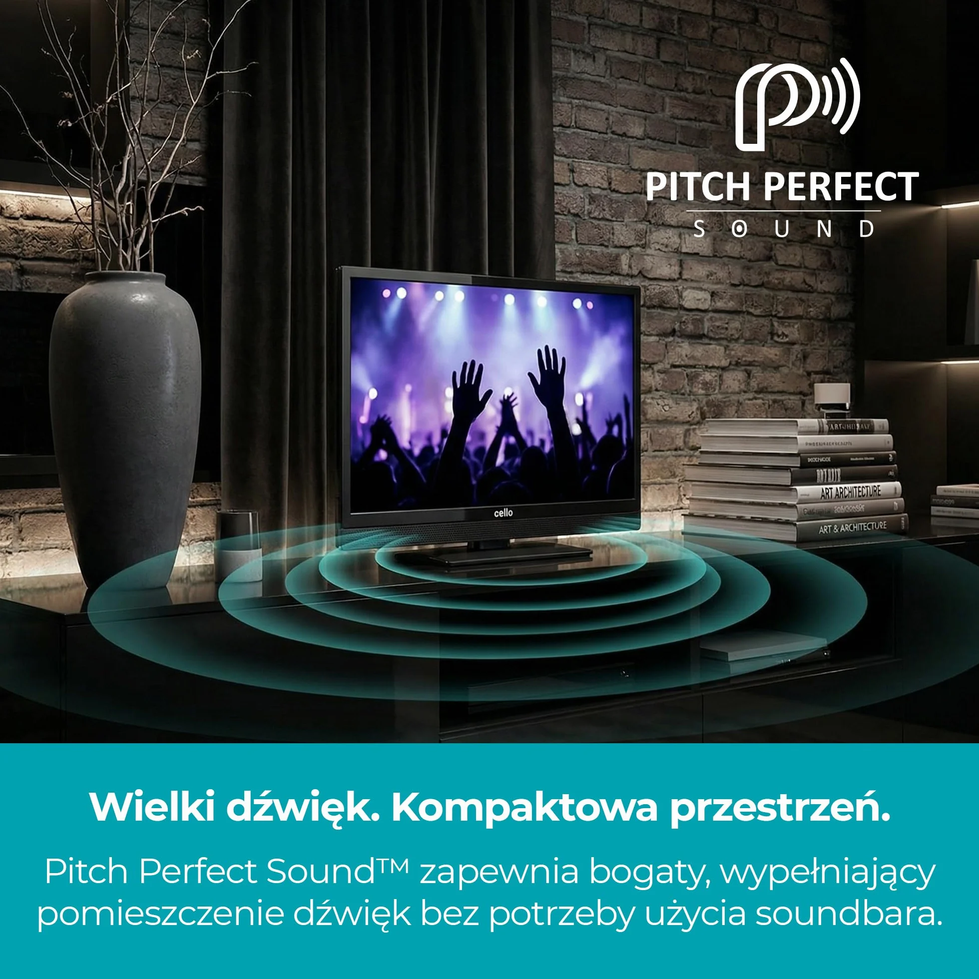 Cello C1626TZH 16" Smart TV z Tizen OS, Cloud gaming, Bluetooth, dźwięk "Pitch Perfect", idealny do kuchni, mieszkań i kompaktowych pomieszczeń, zasilanie sieciowe, potrójny tuner