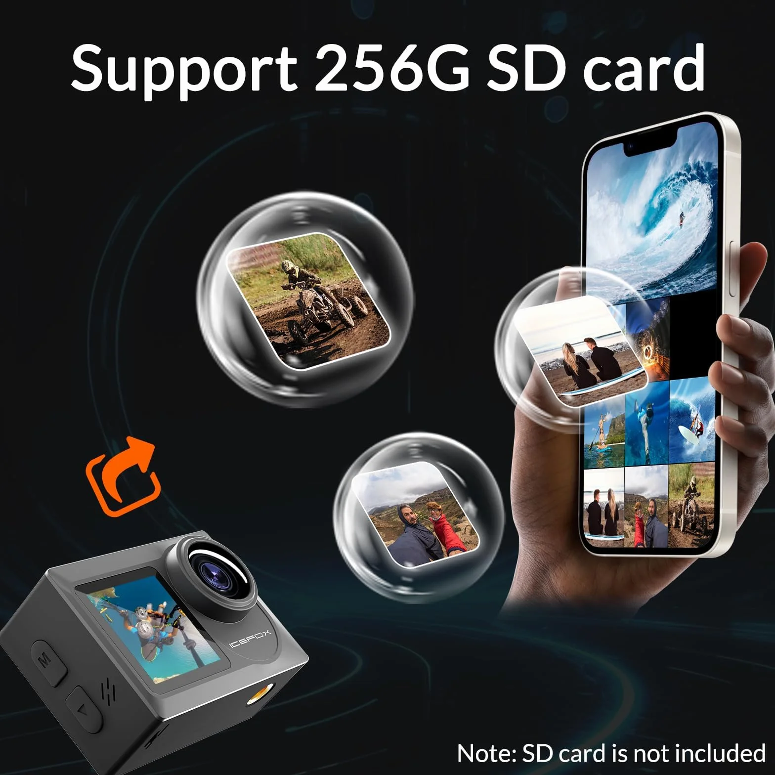 icefox Kamera podwodna 4K 20 MP, aplikacja Snappro z pilotem, edycja wideo, EIS, wodoodporność 40 M, Ultra HD, szeroki kąt 170°, kamera WiFi